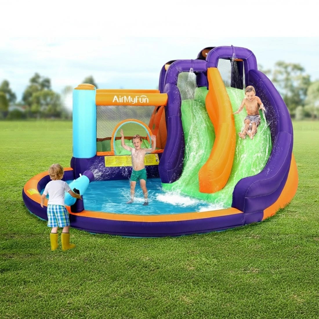 3 AirMyFun Inflatable Kids Pool Water Double Slide Jumping Trampoline Castle - Multi, 3 of 5