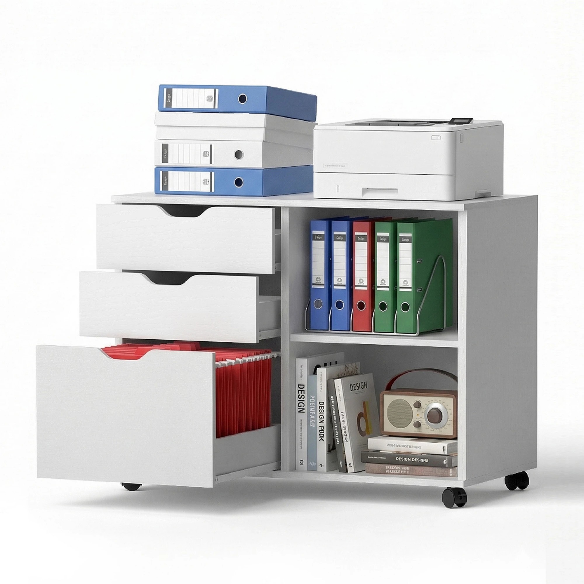 1 Artiss 3 Drawer Mobile Filing Cabinet Printer Stand Cabinet Home Office Storage - White, 1 of 1