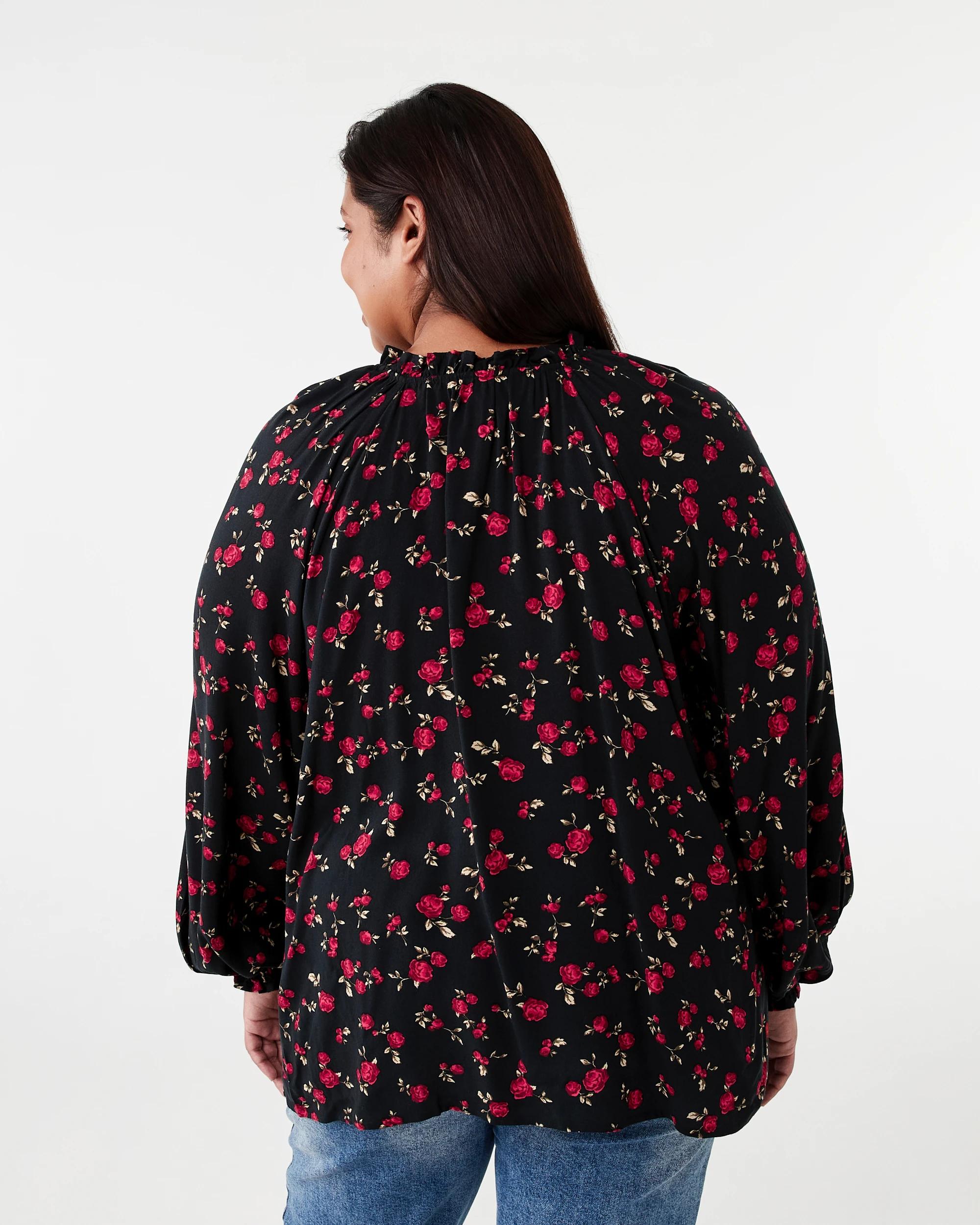 3 Curve Long Sleeve Tie Front Blouse Ditsy Rose, 3 of 6