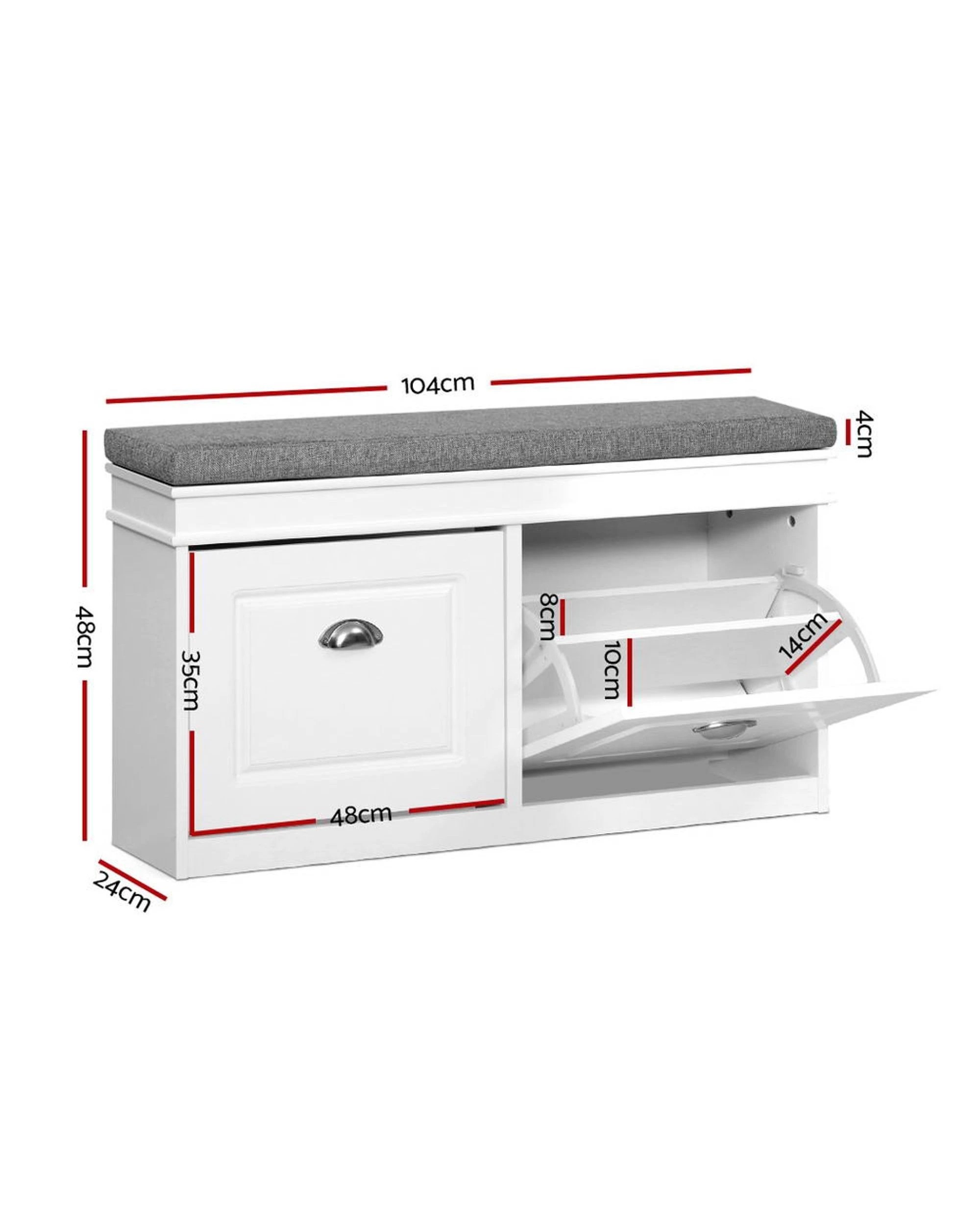 2 Artiss Shoe Rack Cabinet Bench 8 Pairs
 - White, 2 of 3