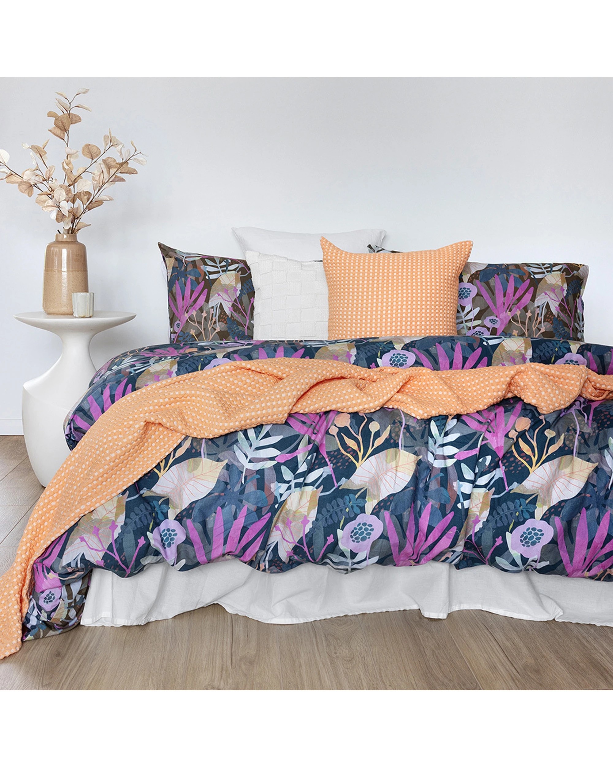 1 BAMBURY Hana Quilt Cover Set Washed Cotton Reversible Botanical Set With Pillowcase - Queen Bed - Pattern, 1 of 6