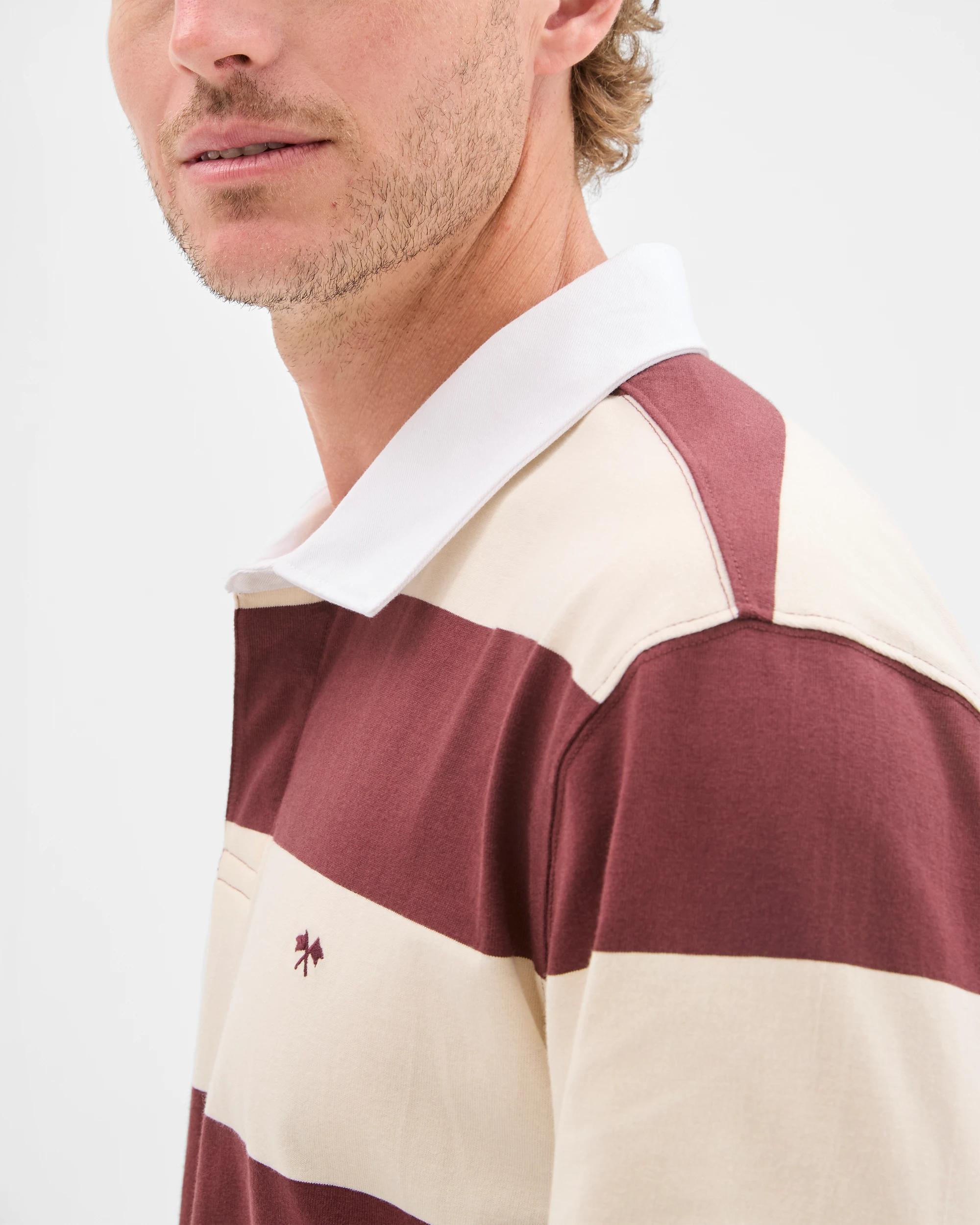 6 Target Man Australian Cotton Long Sleeve Rugby Polo Top STONE STRIPE, 6 of 8