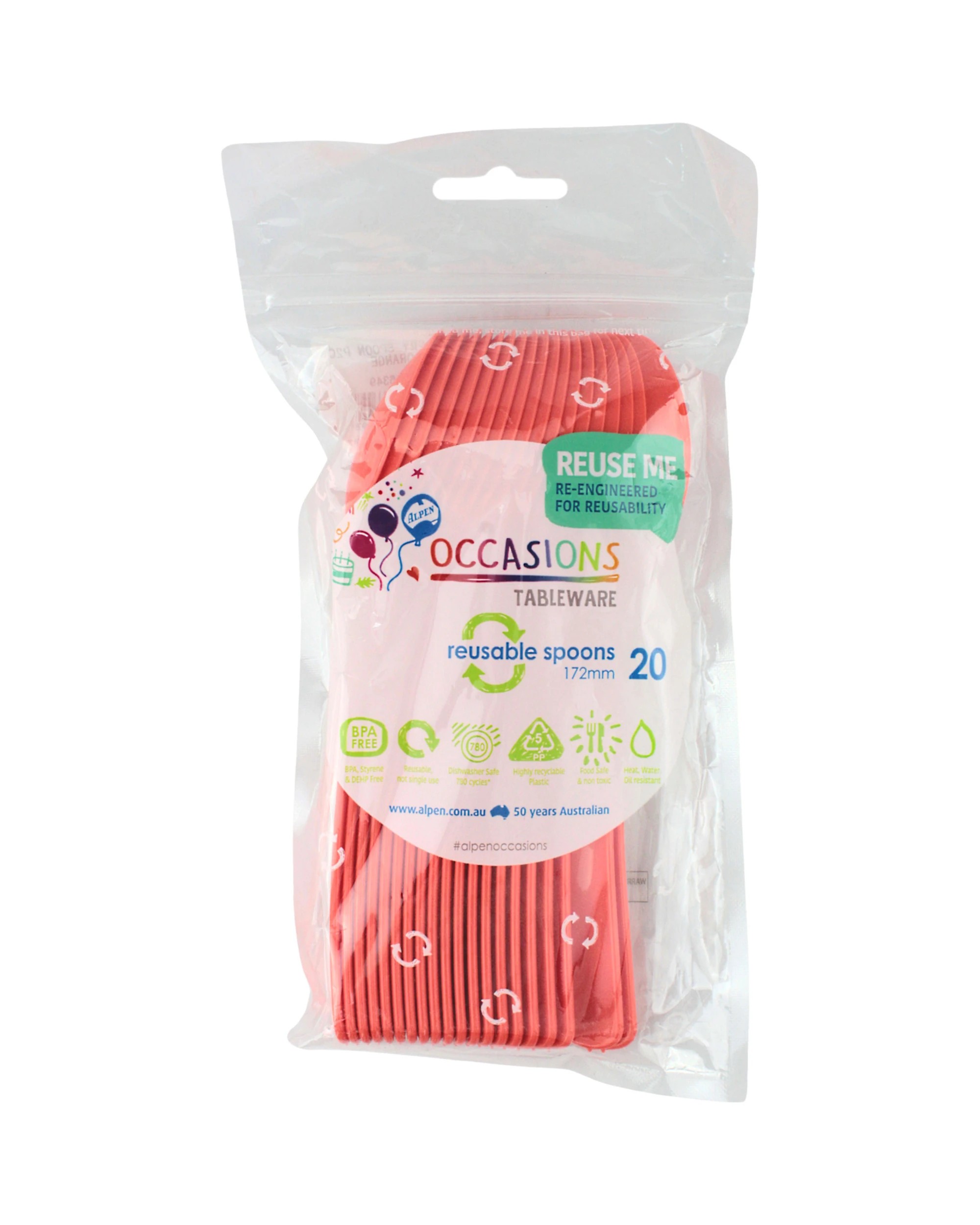 2 Alpen Reusable Plastic Spoons Pack of 20 - Orange, 2 of 3