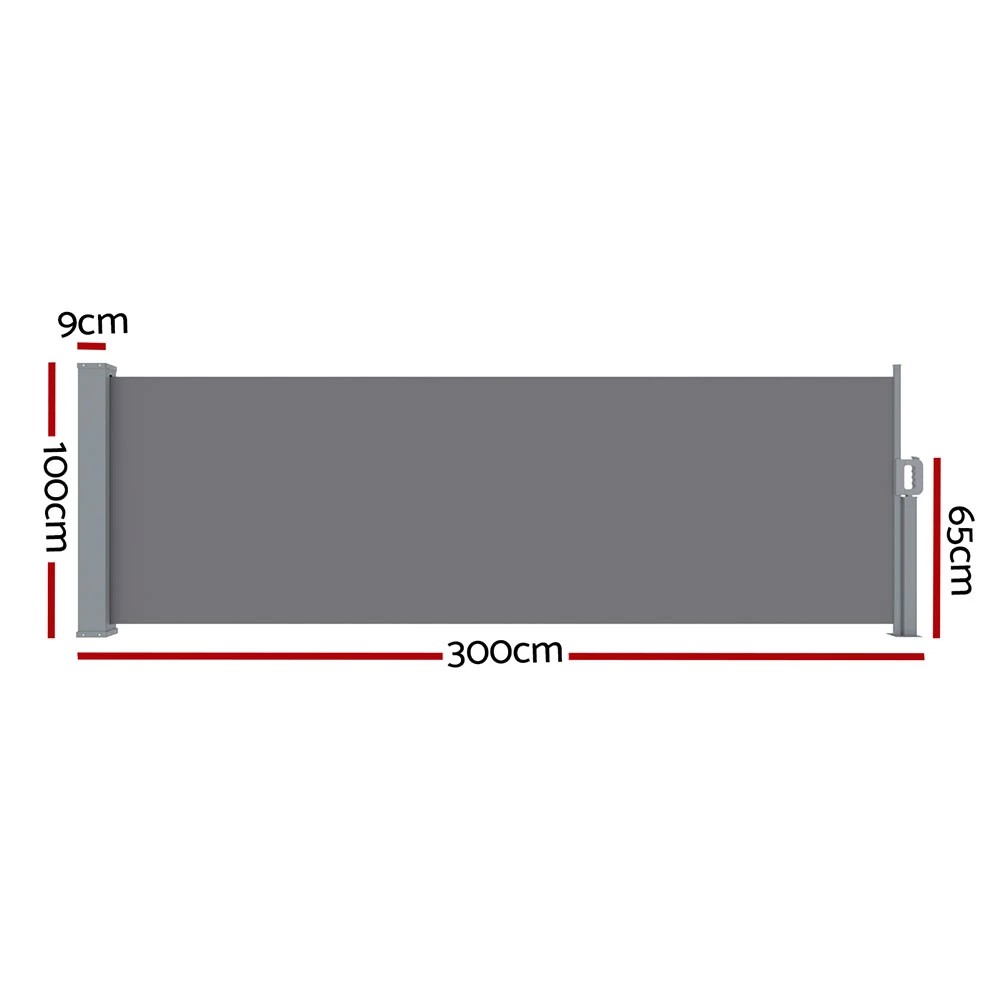 2 Instahut Side Awning Sun Shade Outdoor Blinds Retractable Screen 1X3M - Grey, 2 of 5