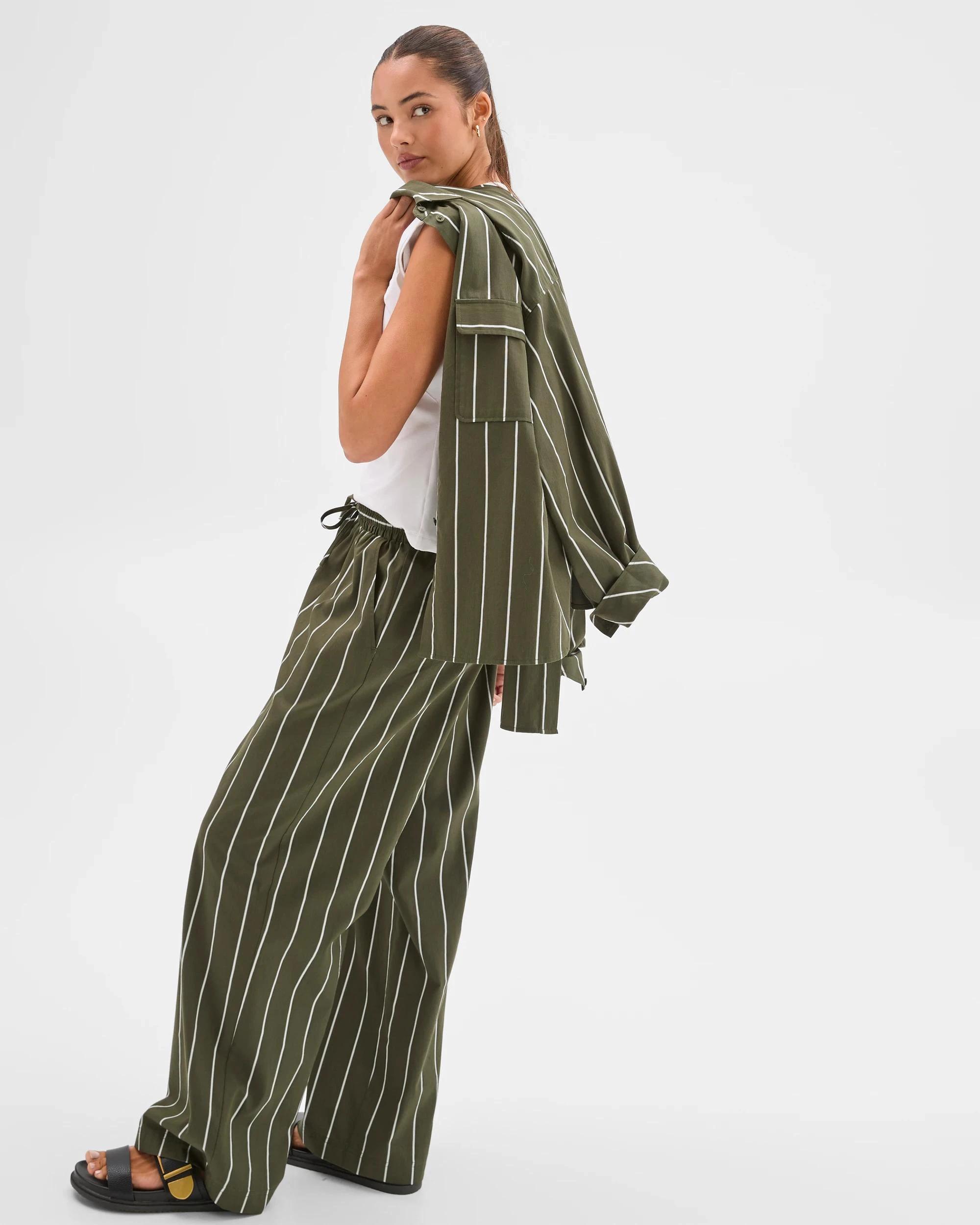 6 Lily Loves Australian Cotton Blend Poplin Striped Pants GREEN STRIPE, 6 of 8