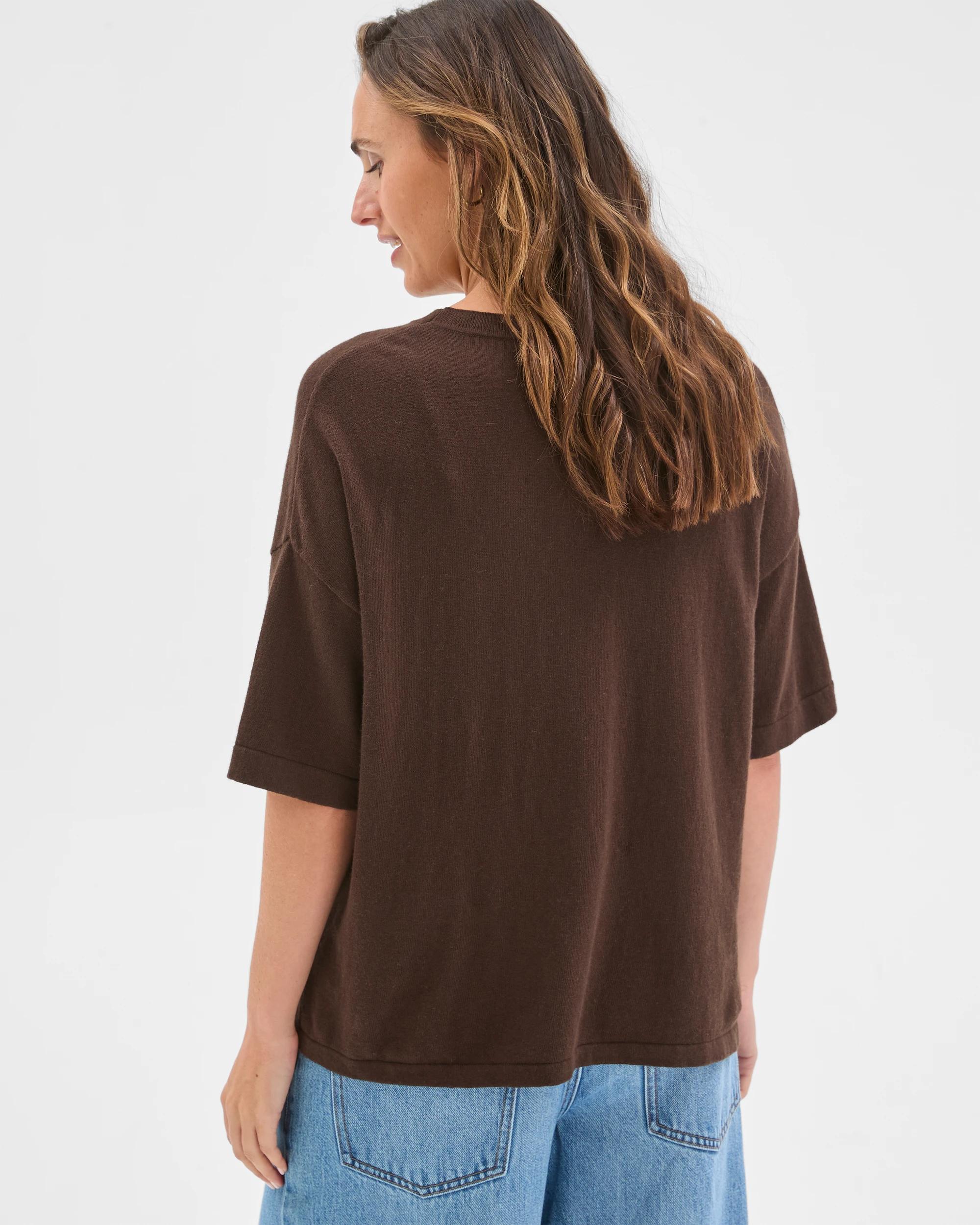 6 Target Woman Cotton Cashmere Crew Neck Knit T-Shirt COFFEE BEAN, 6 of 6