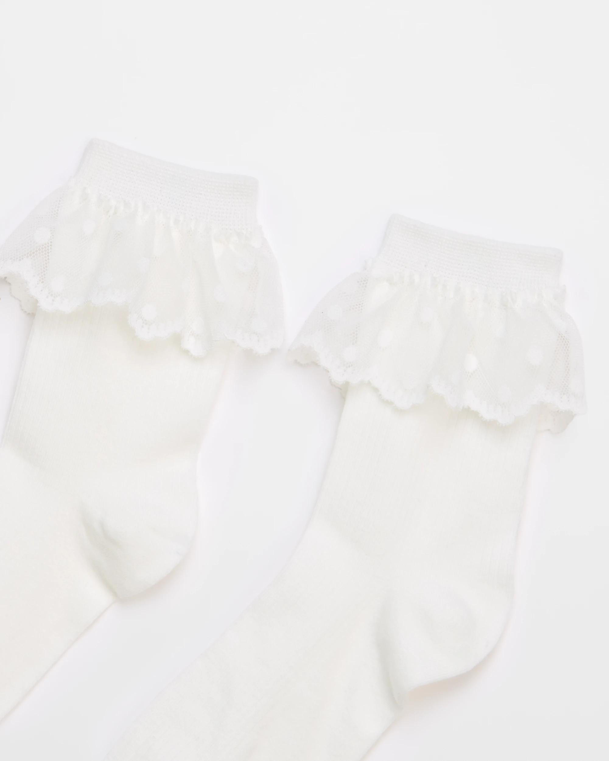 2 Target Australian Cotton Blend Womens Lace Trim Quarter Crew Fashion Socks WHITE, 2 of 3