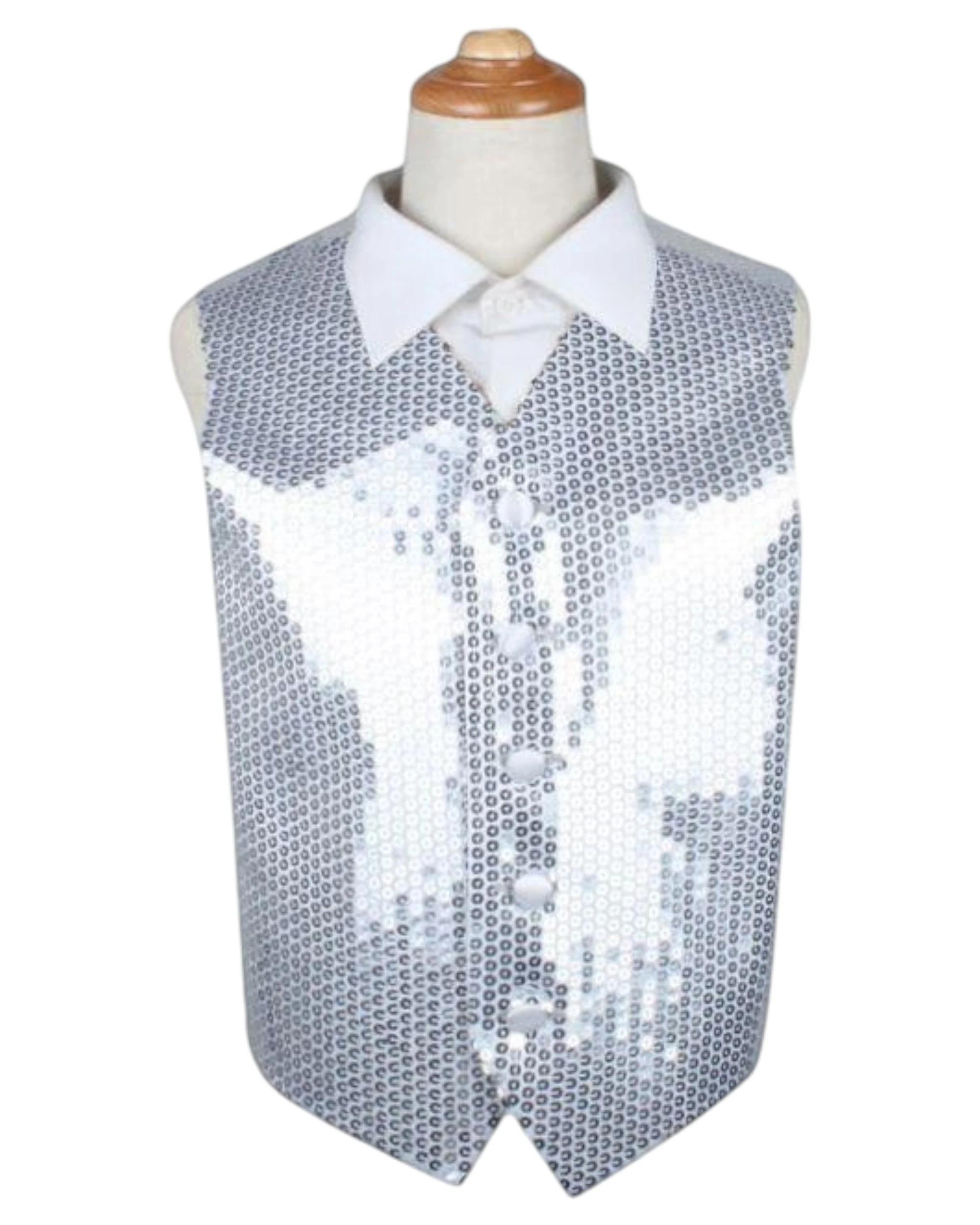 1 Zasel Boys Junior Sequin Patterned Vest Waistcoat SILVER, 1 of 2