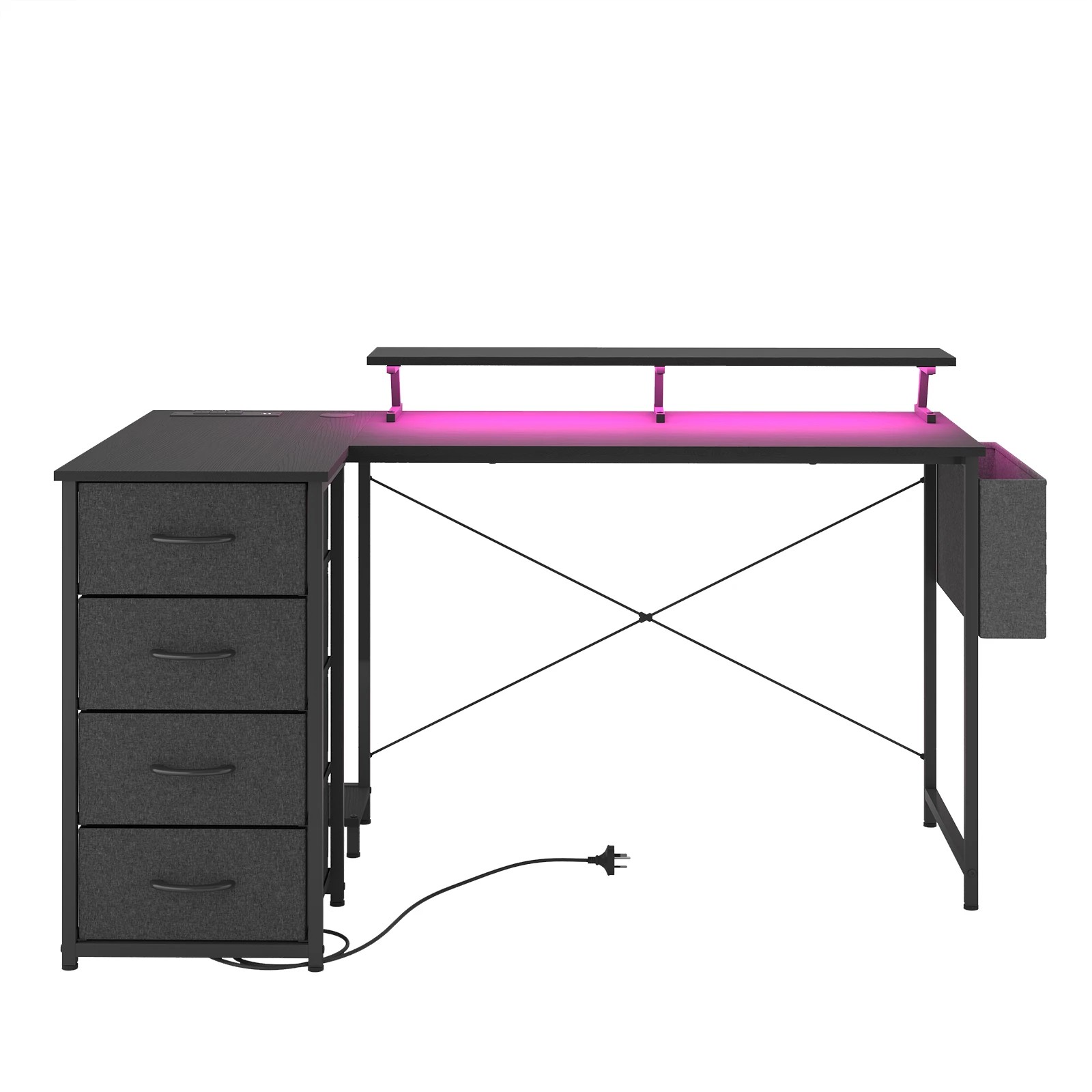 6 Advwin L Shaped Gaming Desk 140cm With Led Lights & Power Outlets Convertible Computer Desk - Black, 6 of 9