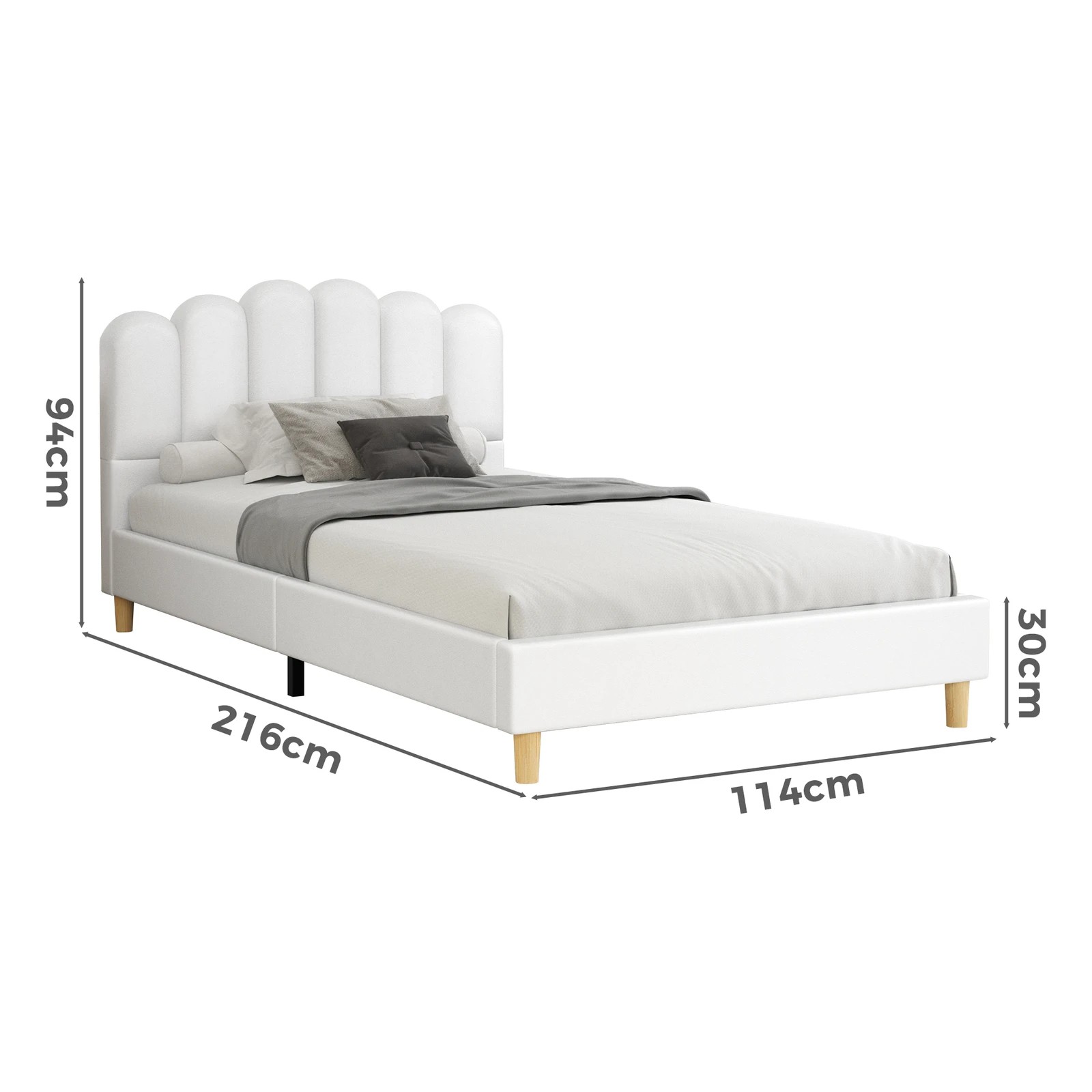 7 Alfordson Bed Frame King Single Upholstered Platform Base Leather Tania - White, 7 of 10