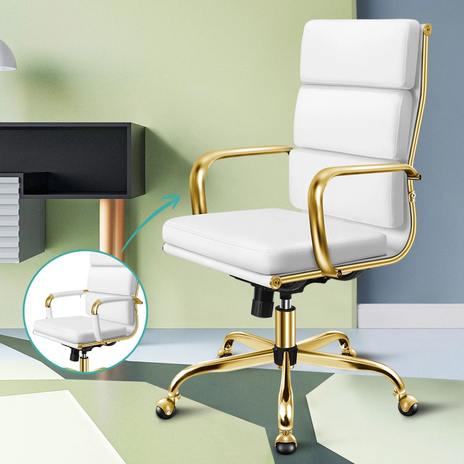 5 Alfordson Office Chair Ergonomic Paddings Executive Computer Work Seat High Back - White, 5 of 10