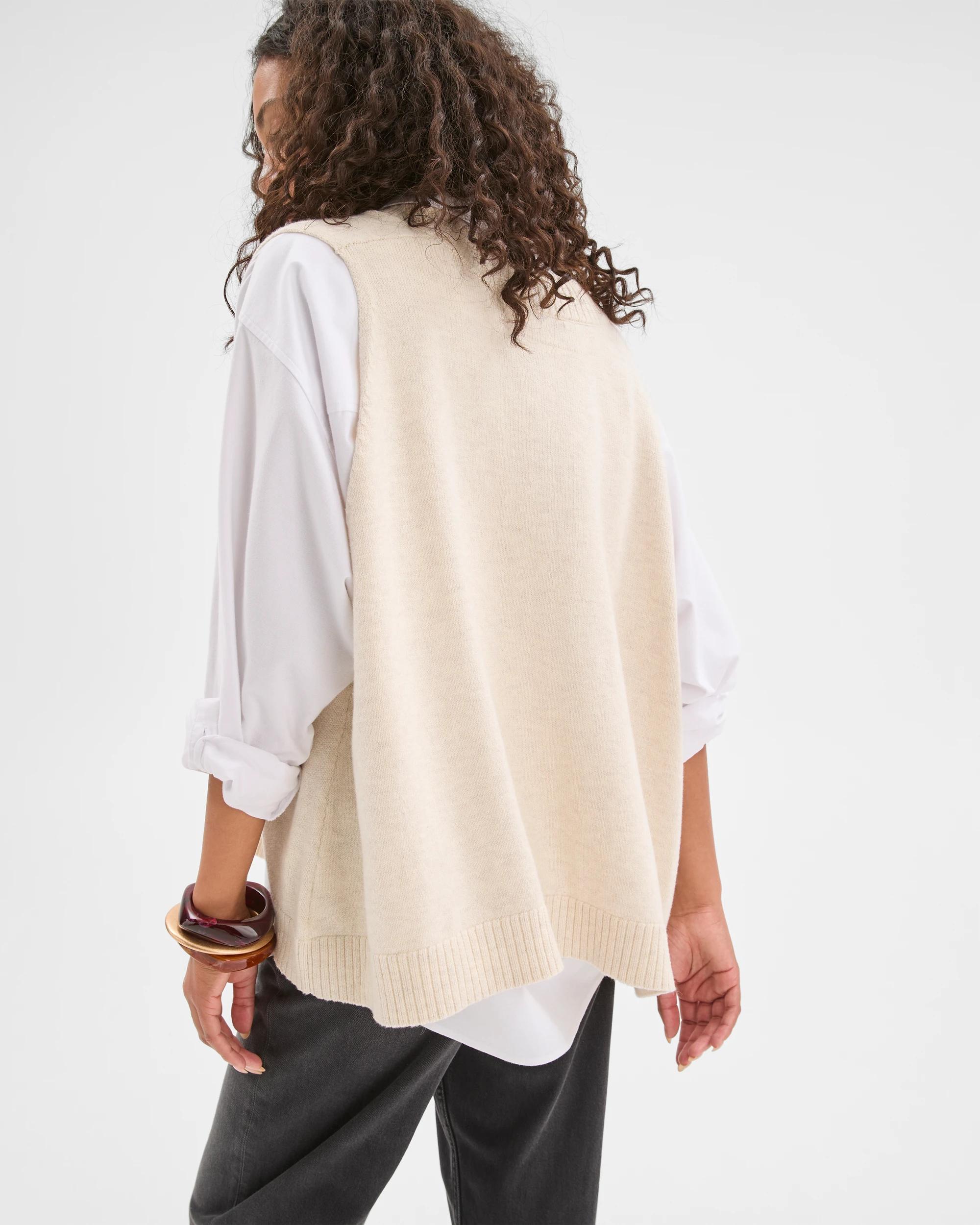 7 Target Woman Australian Cotton Blend Deep V-Neck Oversized Knit Vest CREAM MARLE, 7 of 7