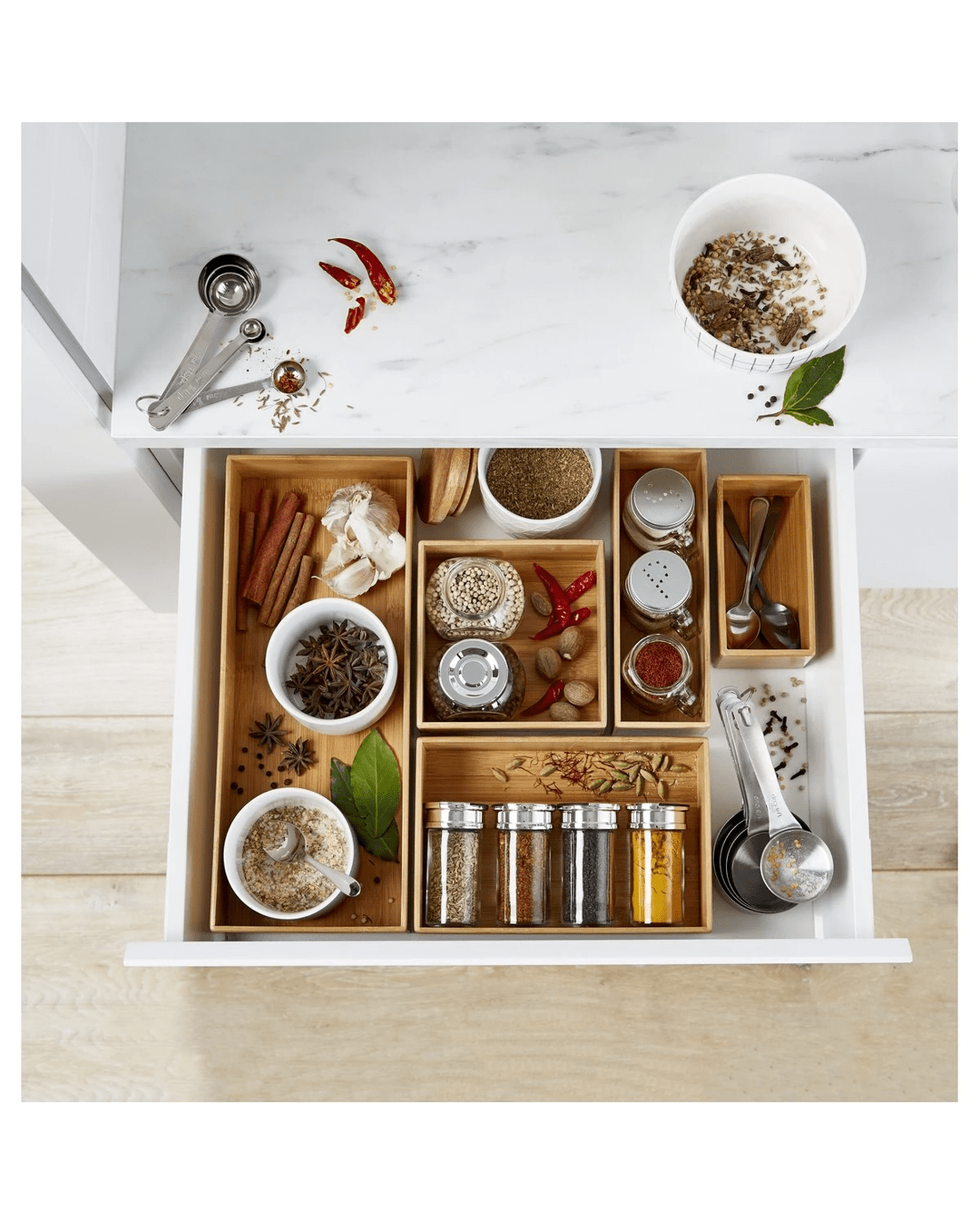 3 Large & Narrow Bamboo Drawer Tidy, 3 of 3