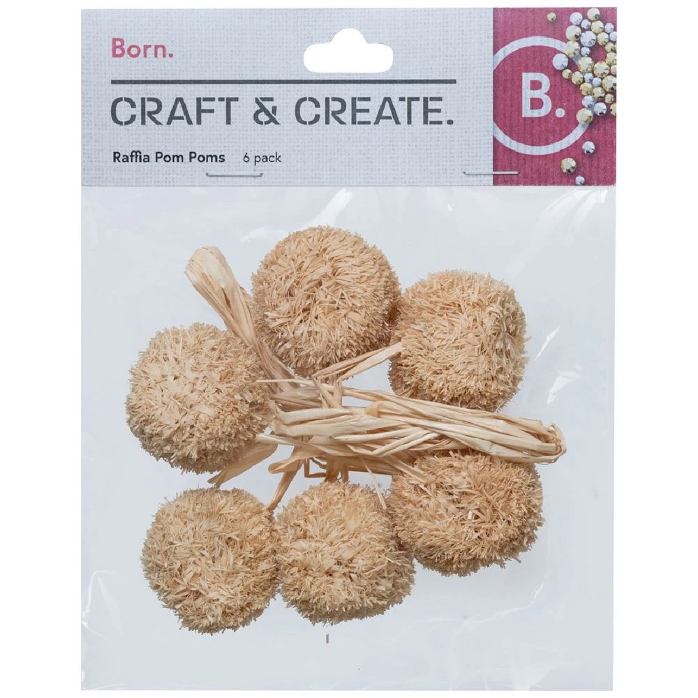 1 Born Raffia Pom Poms Large 6 Pack, 1 of 2