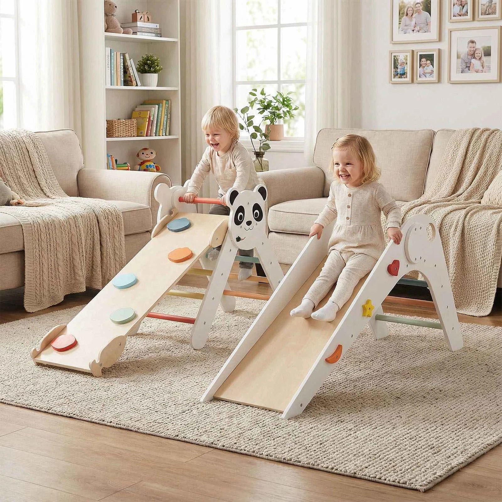 2 Costway Climb Playset Wood Panda Triangle Foldable Climbing Frame Slide Ramp - Multi, 2 of 2