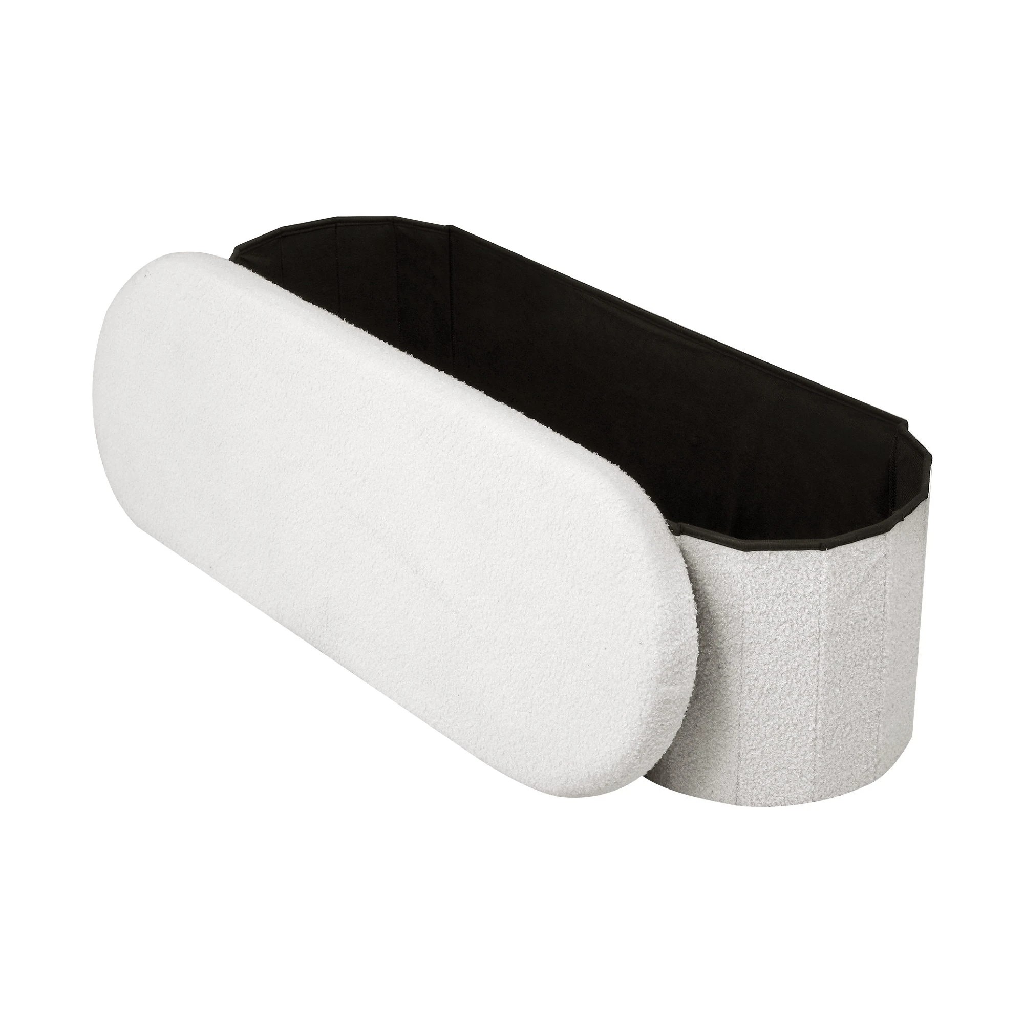3 Artiss Storage Ottoman Foot Stool Rest Boucle Fabric Foldable - White, 3 of 7