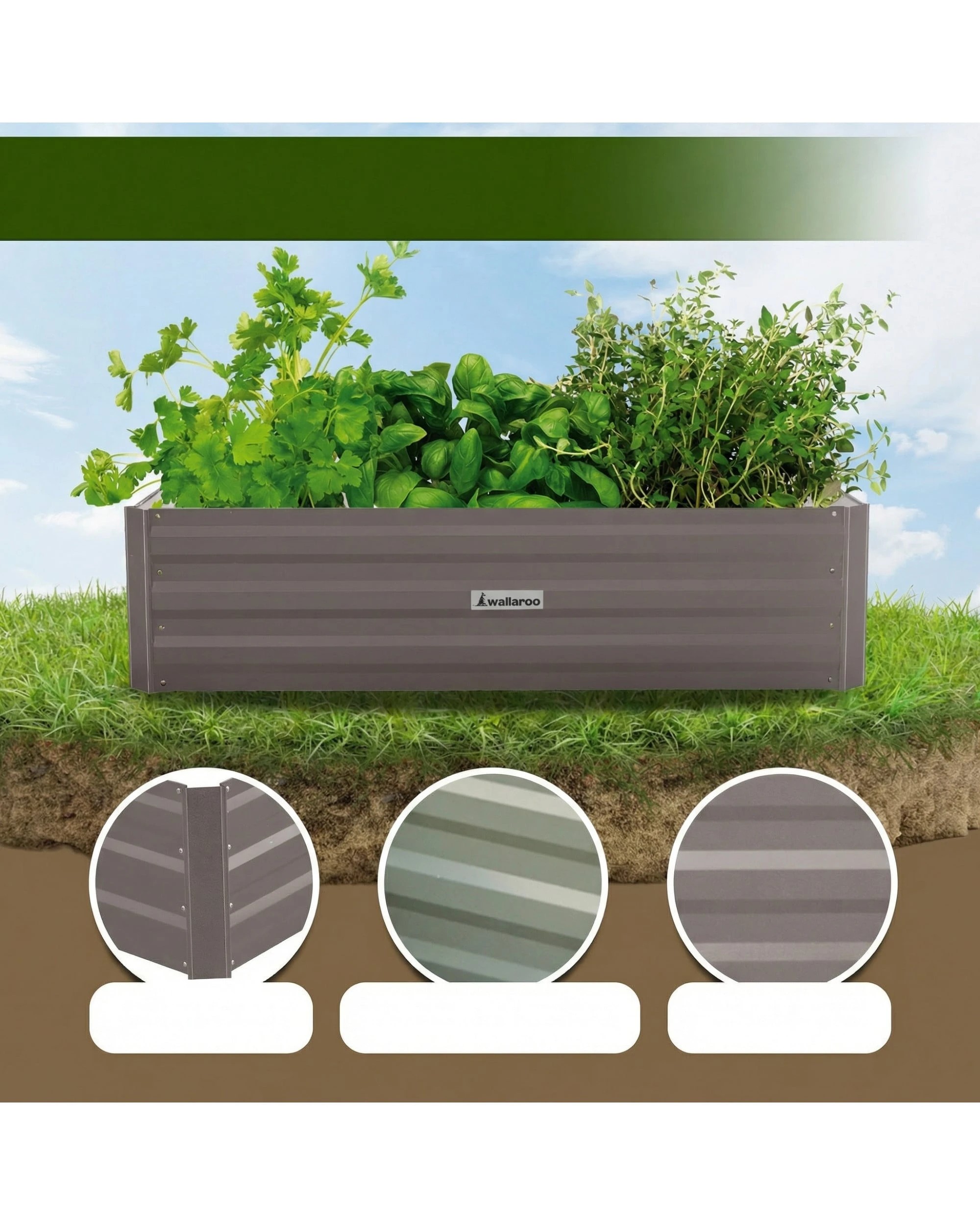7 Wallaroo Steel Raised Garden Bed 120 x 60 x 30cm Flowers Vegetables Plants Herbs - Grey, 7 of 8