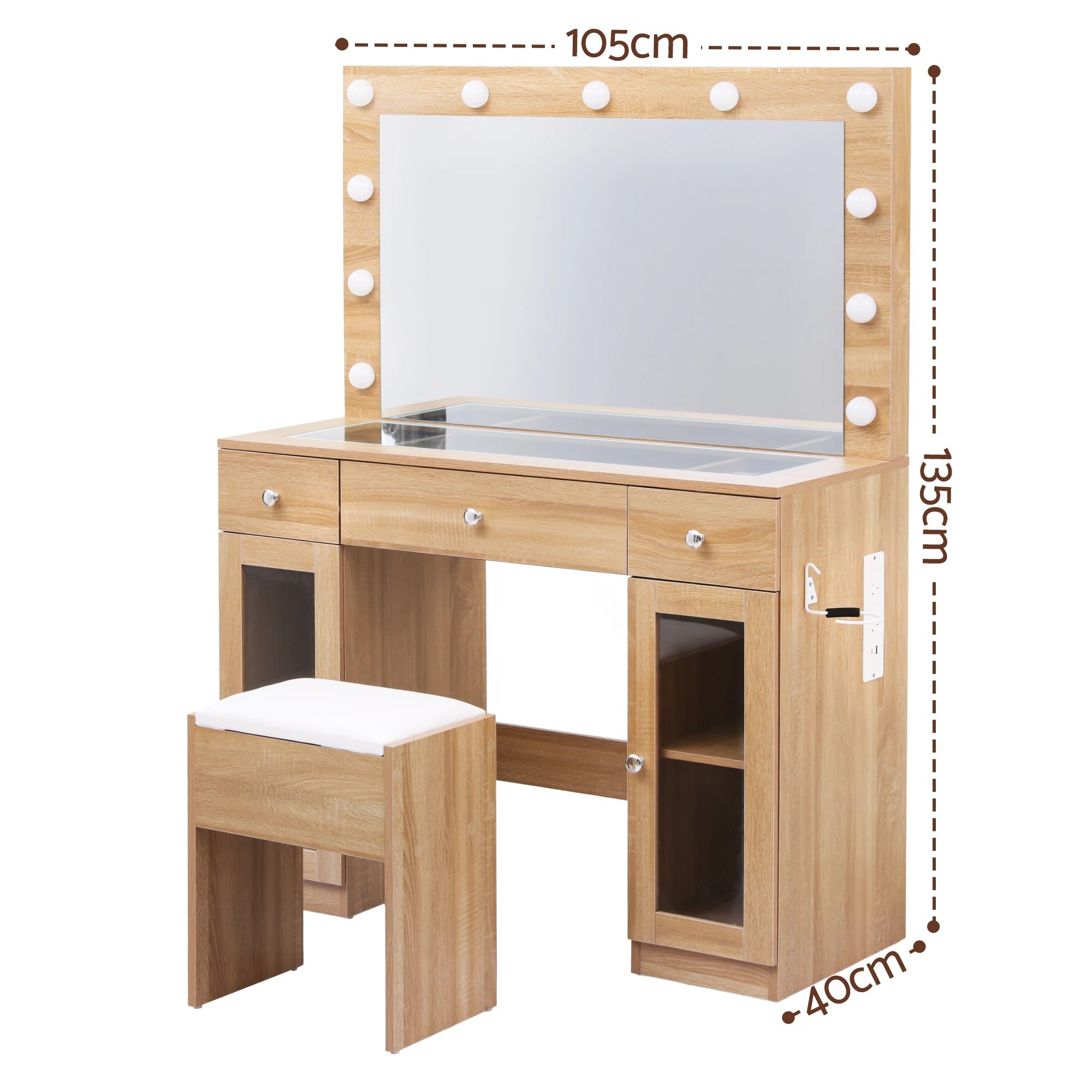 2 Artiss Dressing Table Vanity Desk Set LED Bulbs RGB Light - Natural, 2 of 3