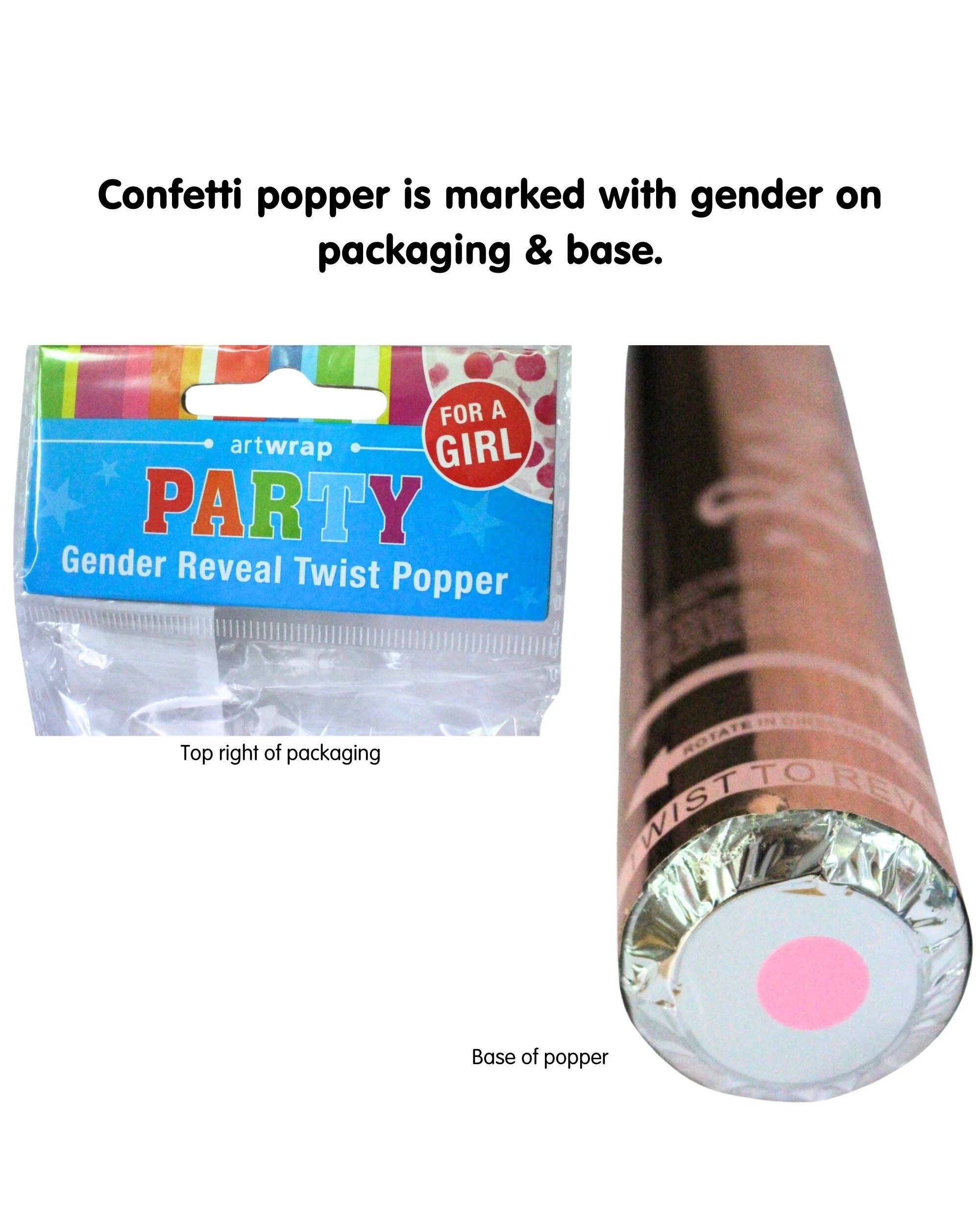 2 Artwrap Gender Reveal Confetti Twist Popper - Pink - Pink, 2 of 3