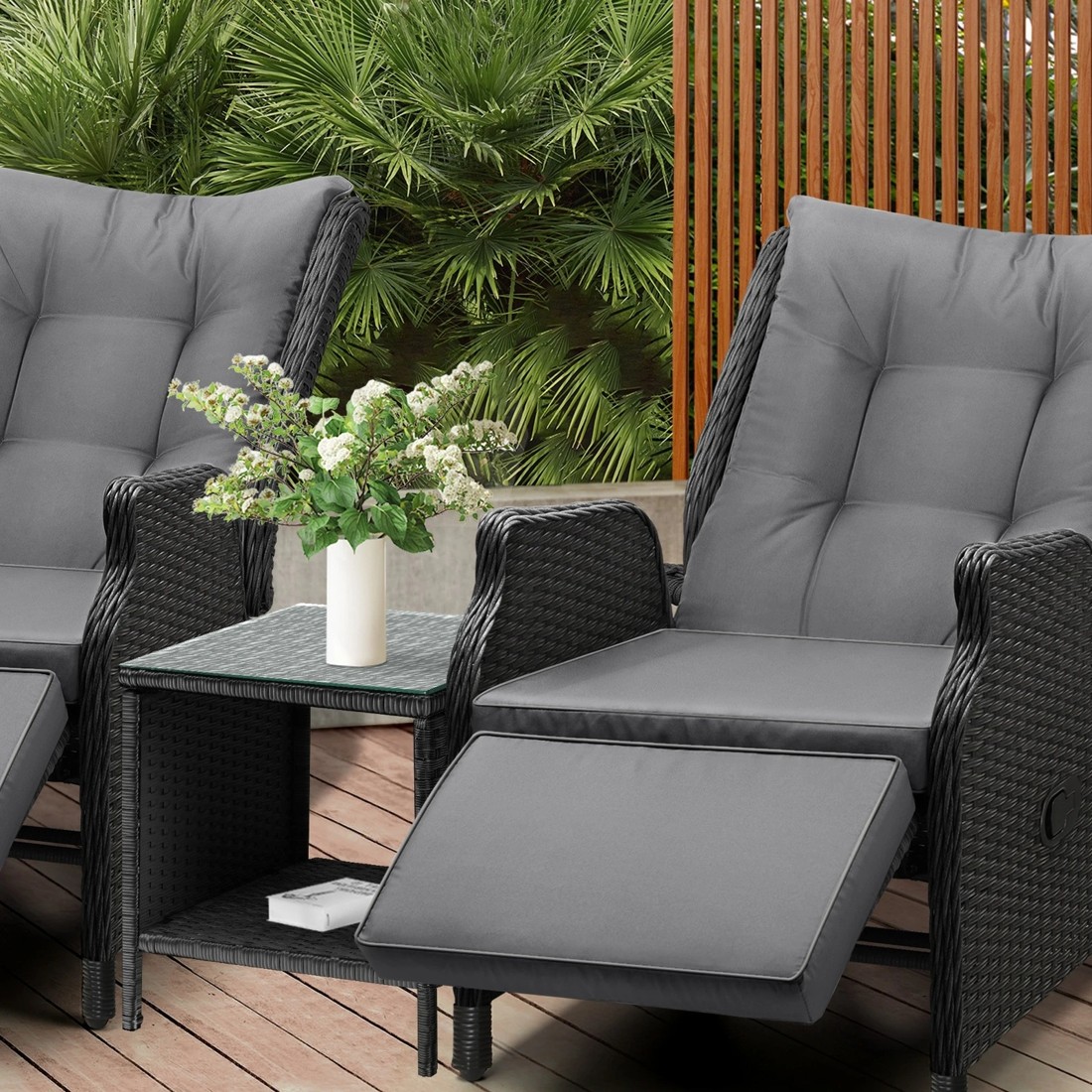 5 Livsip Sun Lounge Outdoor Recliner Chair &table Outdoor Furniture Patio Set Of 3
 - Black, 5 of 10