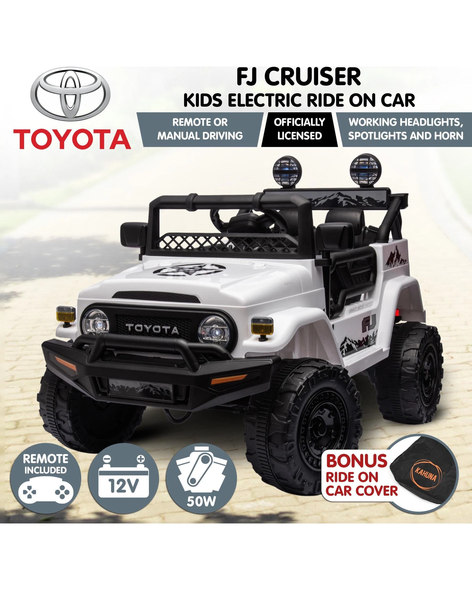 2 Kahuna Authorized Toyota Kids Ride-on FJ Cruiser J2099 - White, 2 of 10