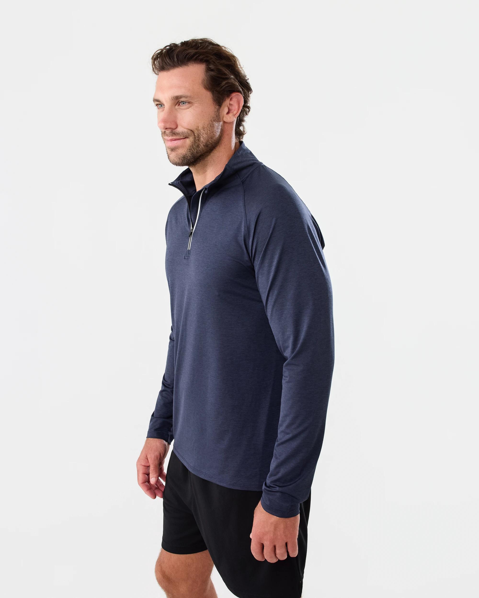 2 Active Mens 1/4 Zip Training Long Sleeve T-shirt Navy Marle, 2 of 5