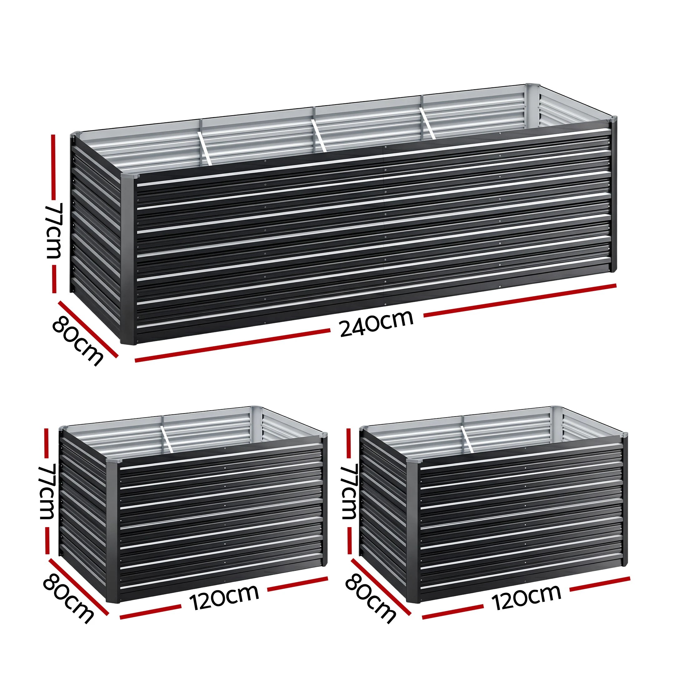 2 Green Fingers 2-in-1 Raised Garden Bed 240/120cm, 77cm Deep, Galvanised Steel, Gloves & Pegs - Grey, 2 of 4