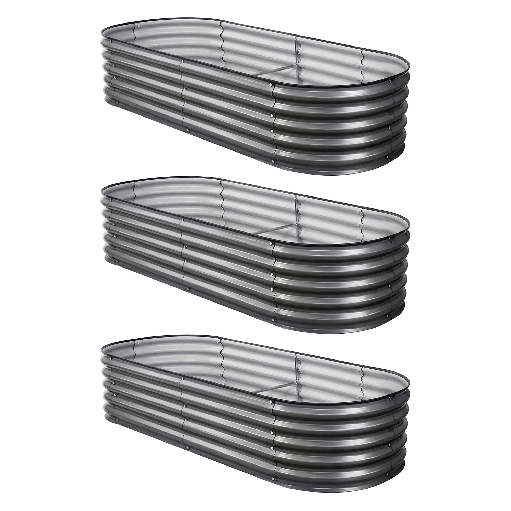 1 Green Fingers 3 Pcs Raised Garden Bed Kit 160x80x42cm Oval Galvanized Steel Planter Boxes Vegetables - Grey, 1 of 4