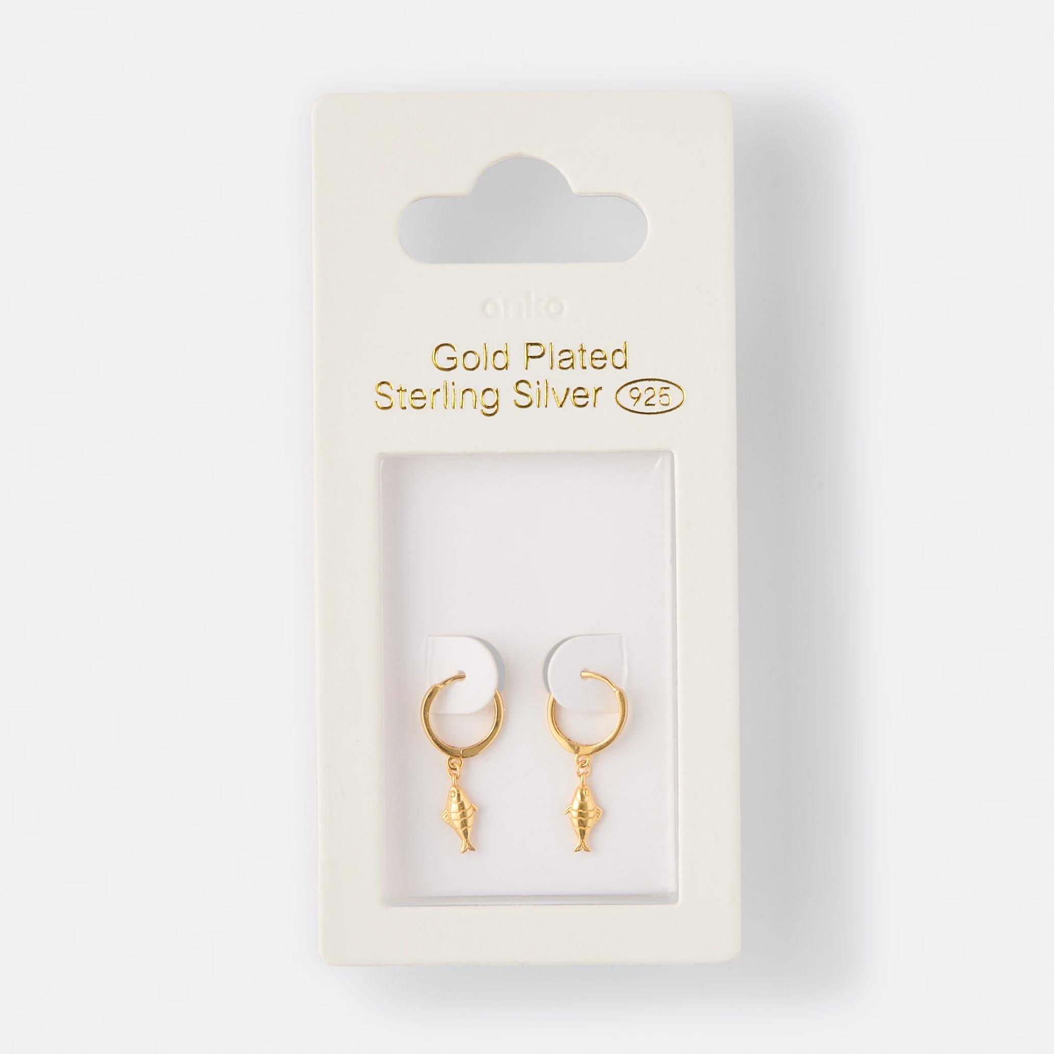 4 Gold Plated Sterling Silver 925 Fish Huggie Earrings Gold, 4 of 4