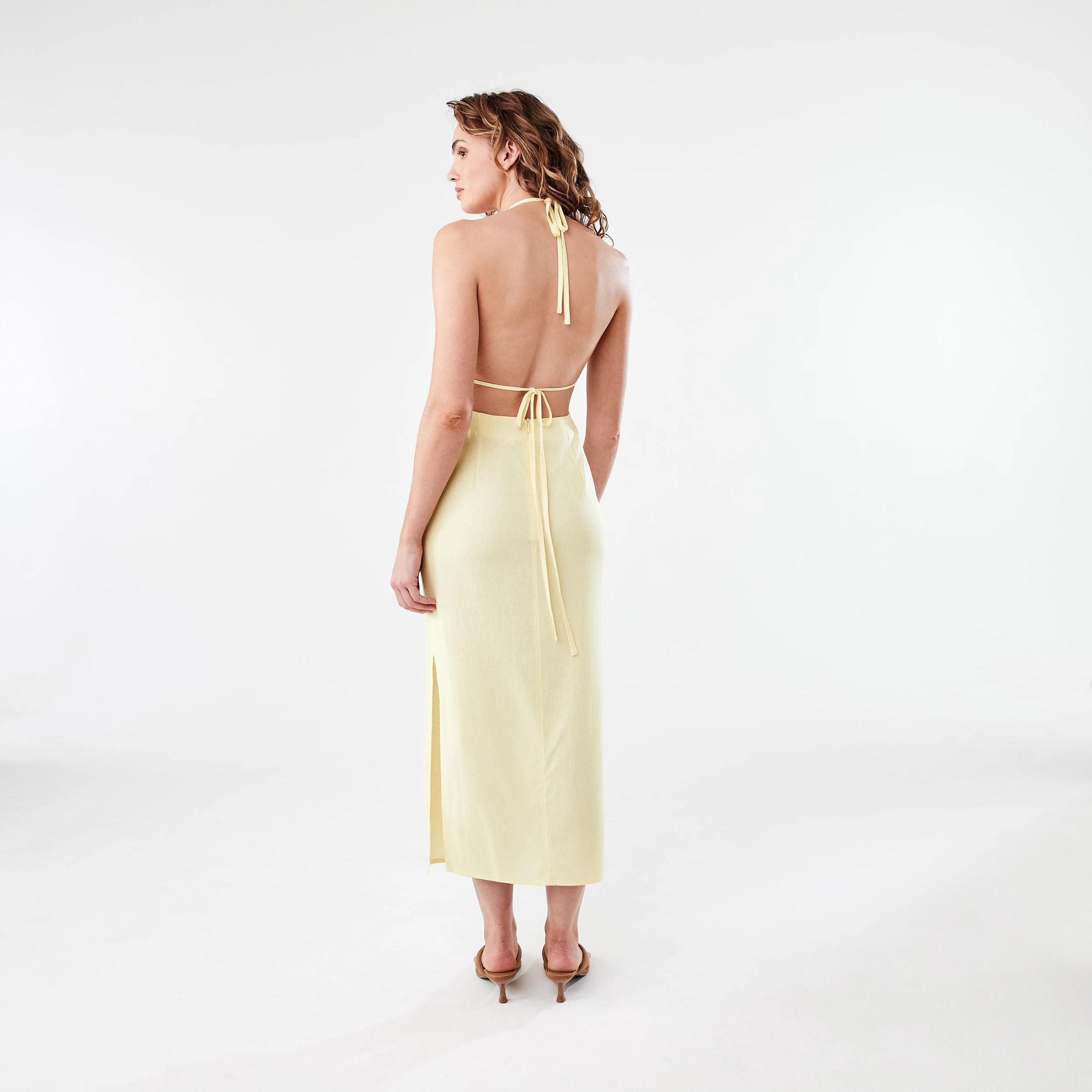 3 Linen Blend Cut Out Maxi Dress Fln Yellow, 3 of 9