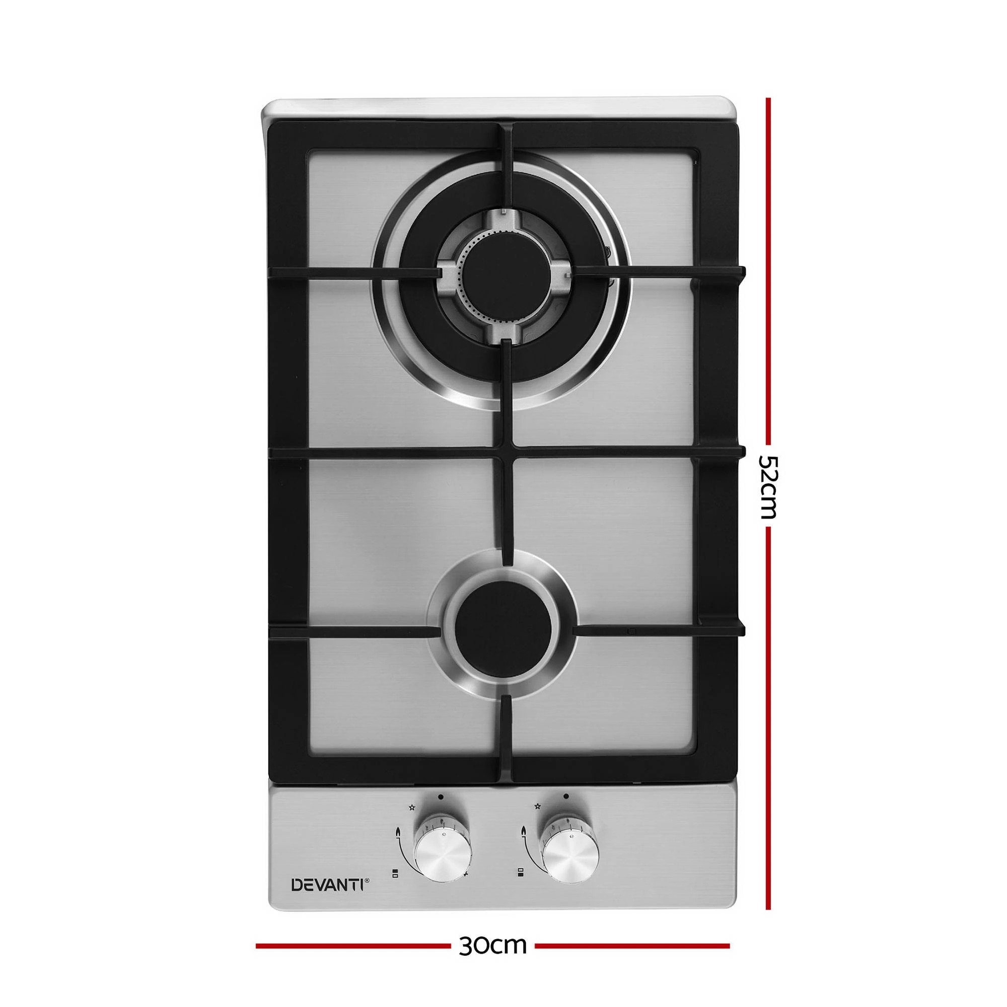 2 Devanti Gas Cooktop 30cm 2 Burner - Silver, 2 of 10