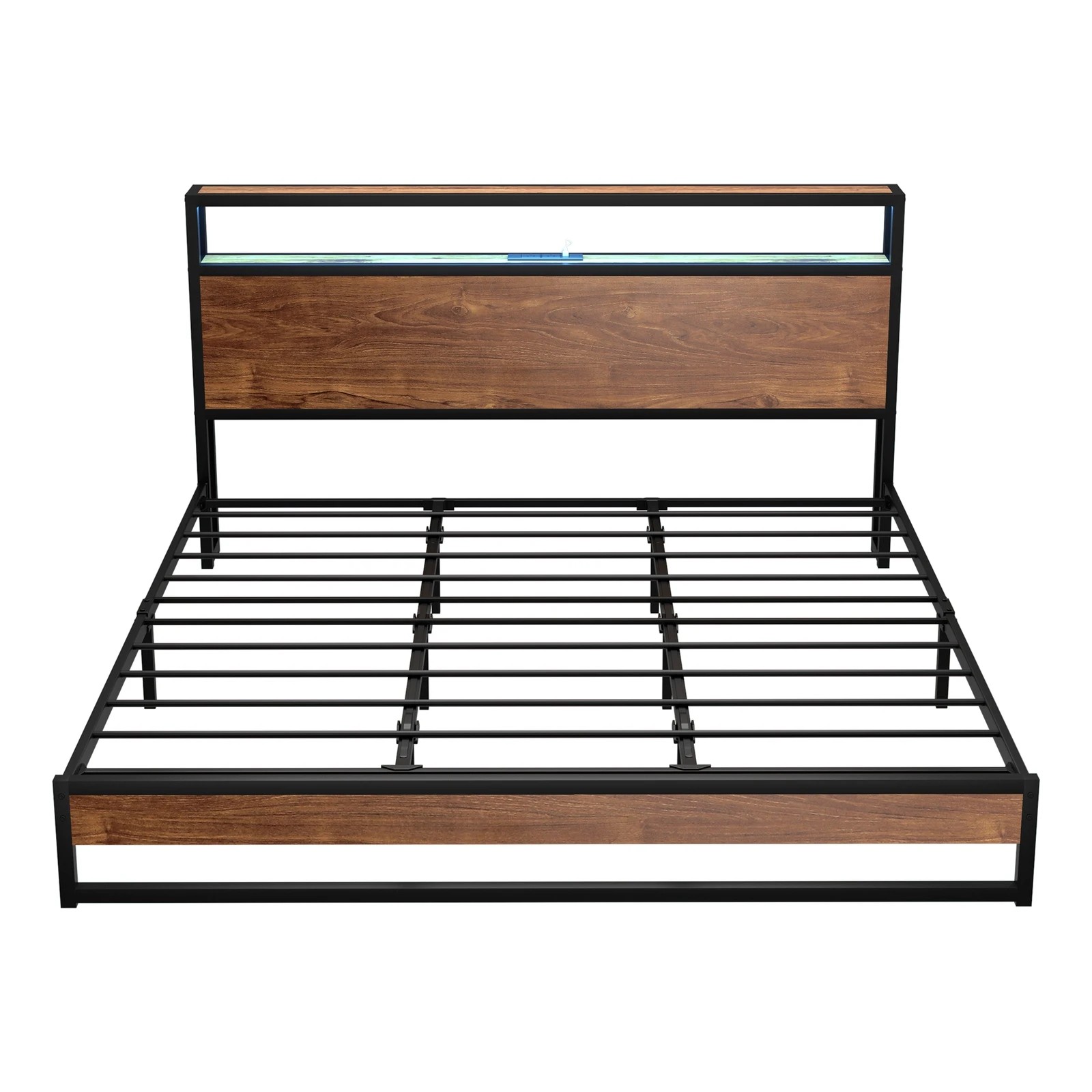 6 Oikiture Metal Bed Frame King Size Led Light Storage Headboard Usb Charge
 - Black, 6 of 7