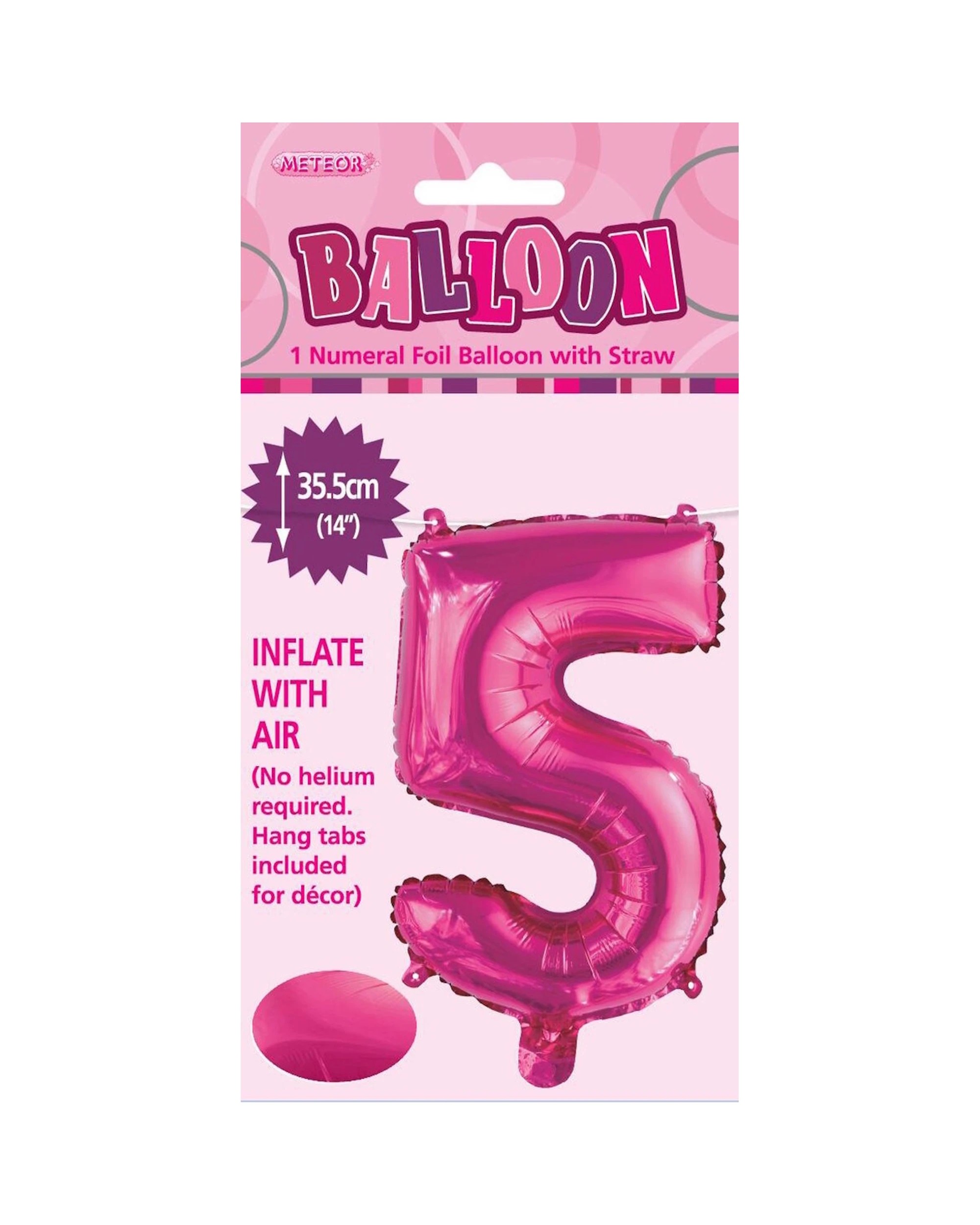 2 Meteor Number 5 Hot Foil Air Fill Balloon 35.5cm - Pink, 2 of 2
