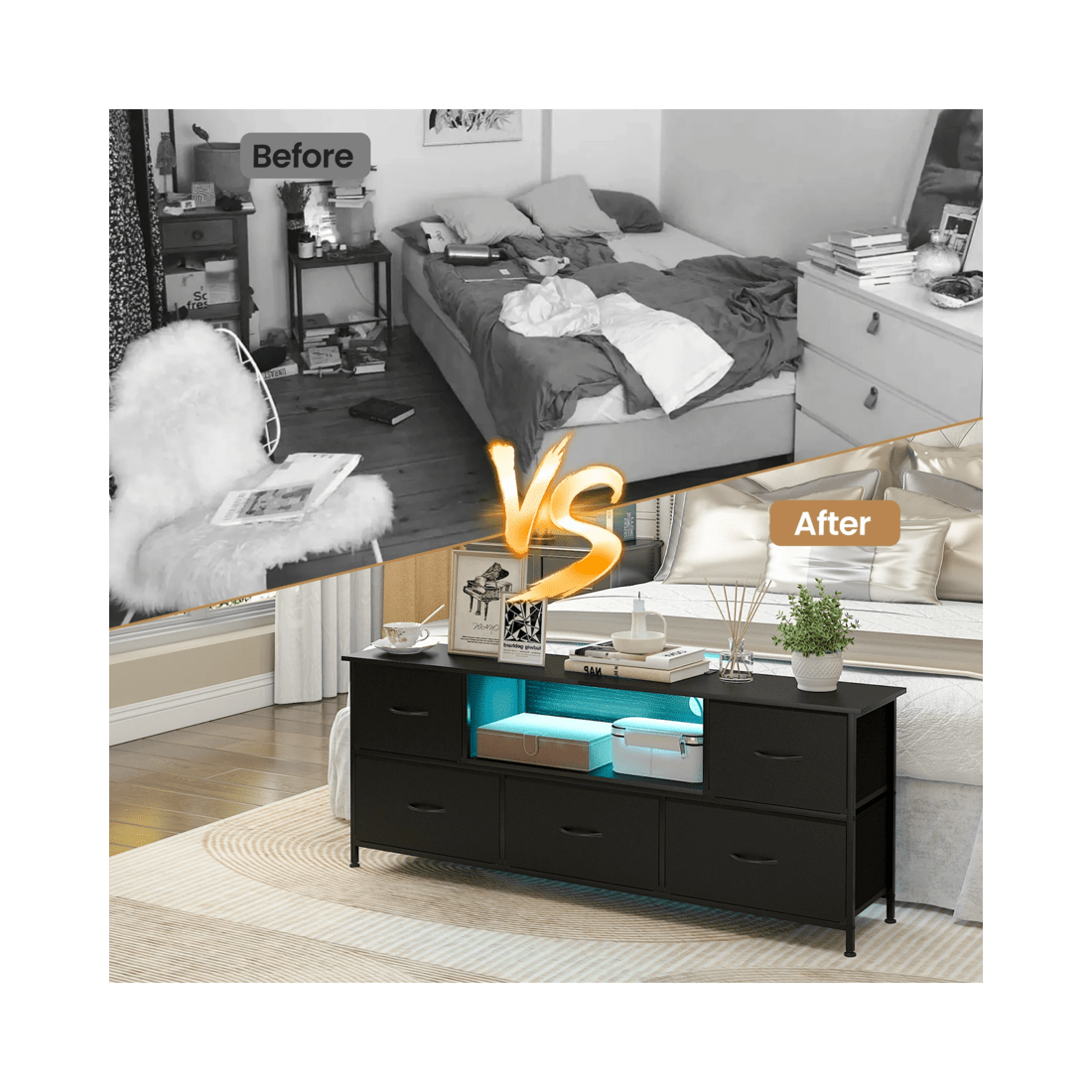 8 Advwin Tv Cabinet 140cm Led Entertainment Unit W/charging Station & Drawer Tv Stand Media Console Table Black, 8 of 10