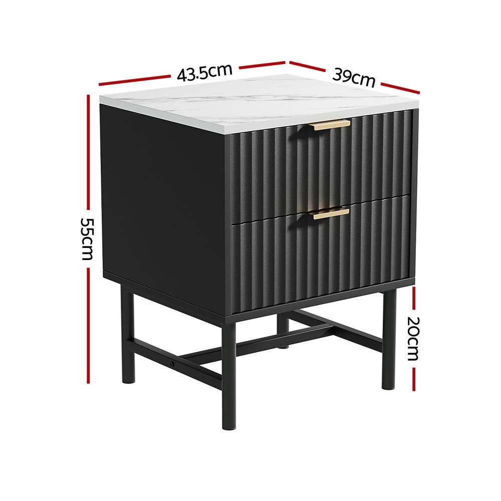 2 Artiss 2x Bedside Table 2 Drawers - - Black, 2 of 7