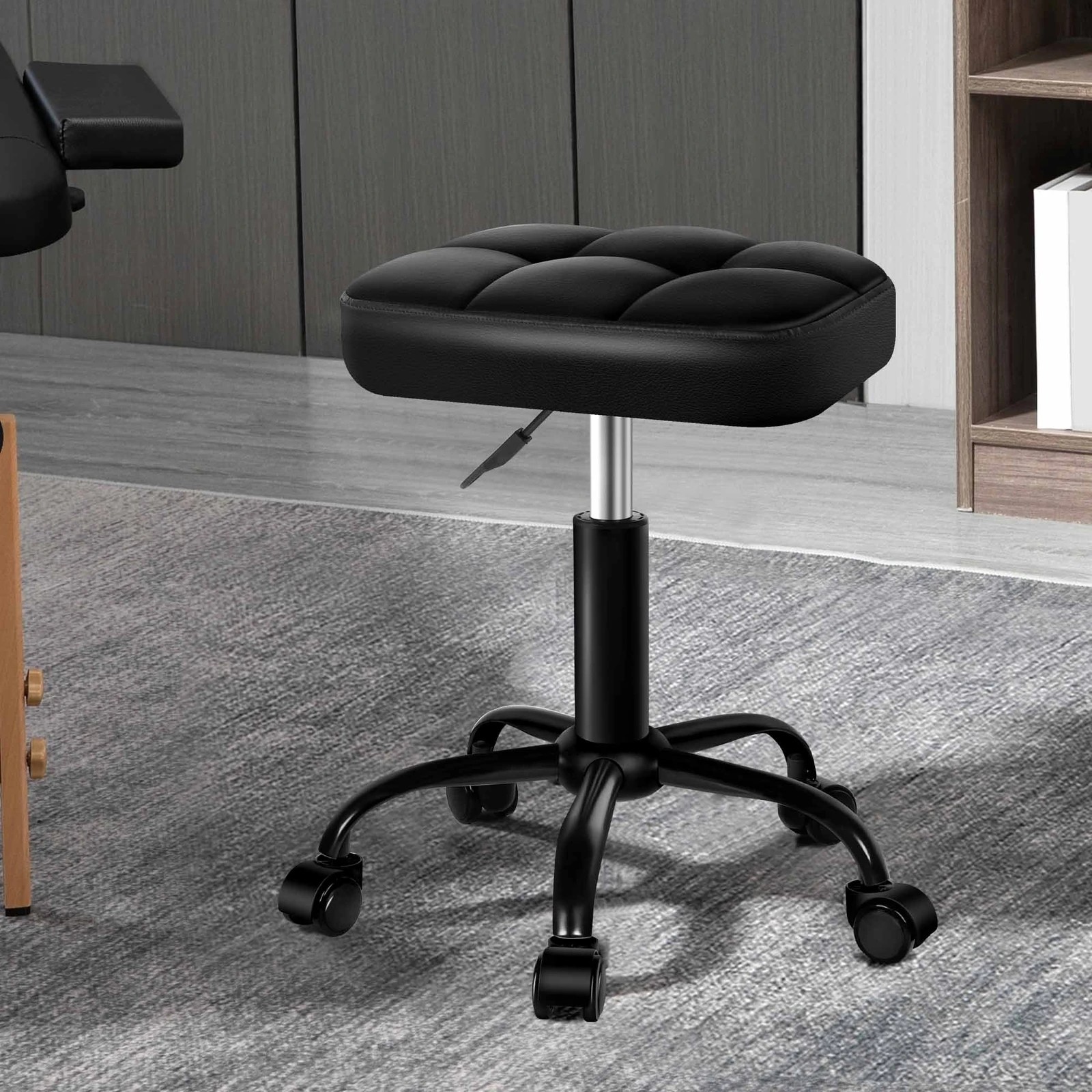 2 Alfordson Salon Stool Square Swivel Barber Hair Dress Chair - All Black, 2 of 9