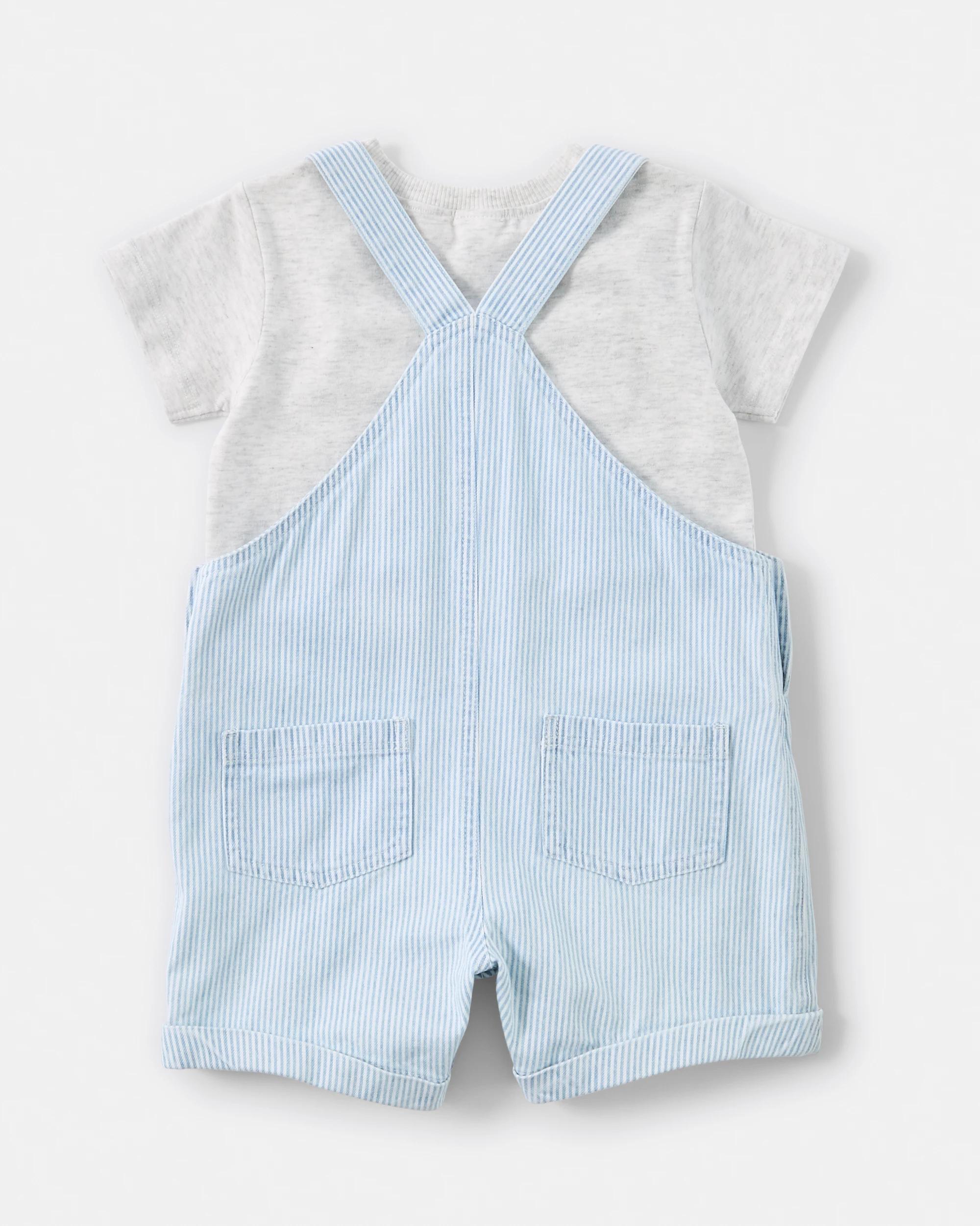 2 Short Sleeve Denim Dungaree Set BLUE STRIPE, 2 of 5