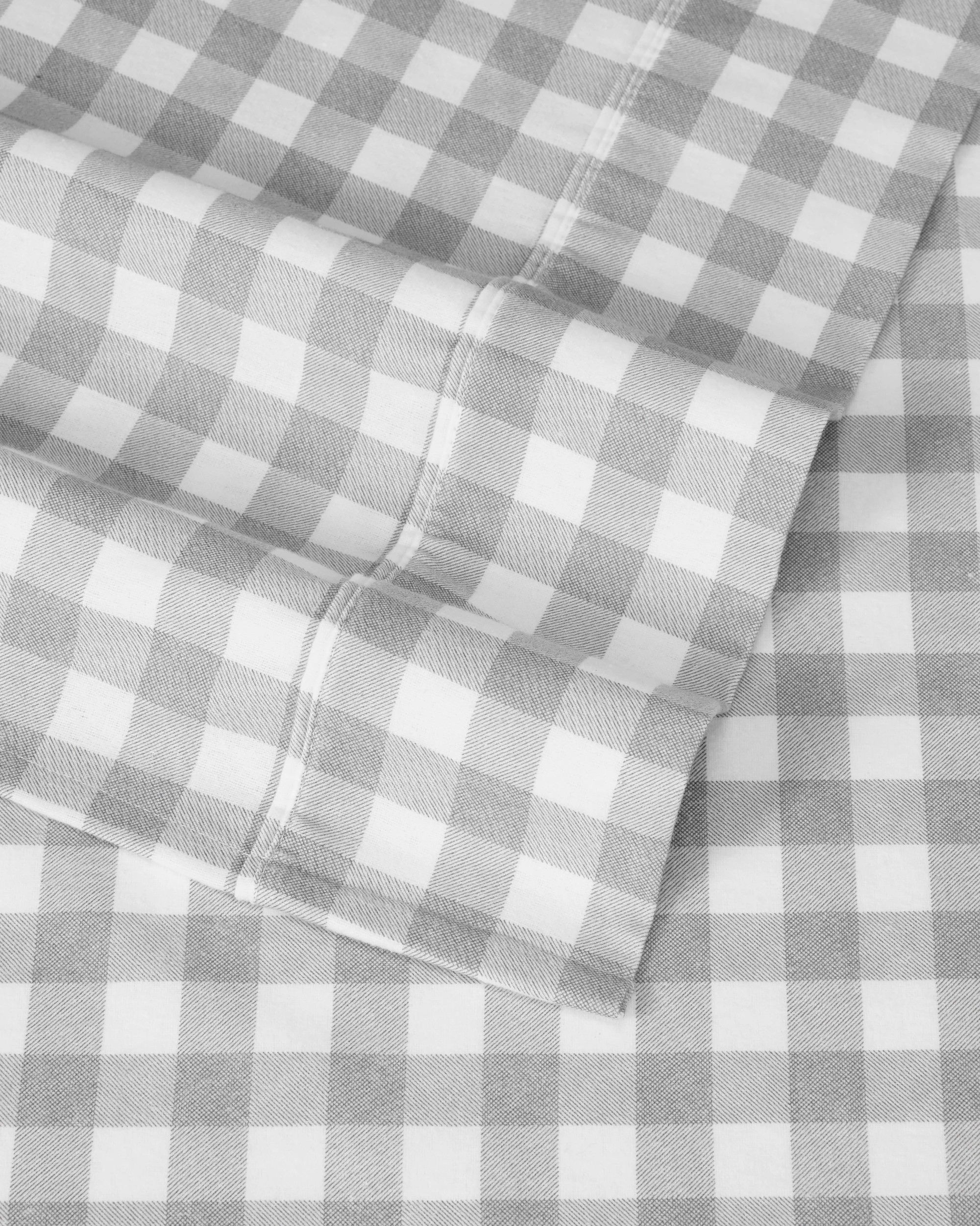 4 Gingham Cotton Flannelette Sheet Set - Queen Bed, Grey, 4 of 7