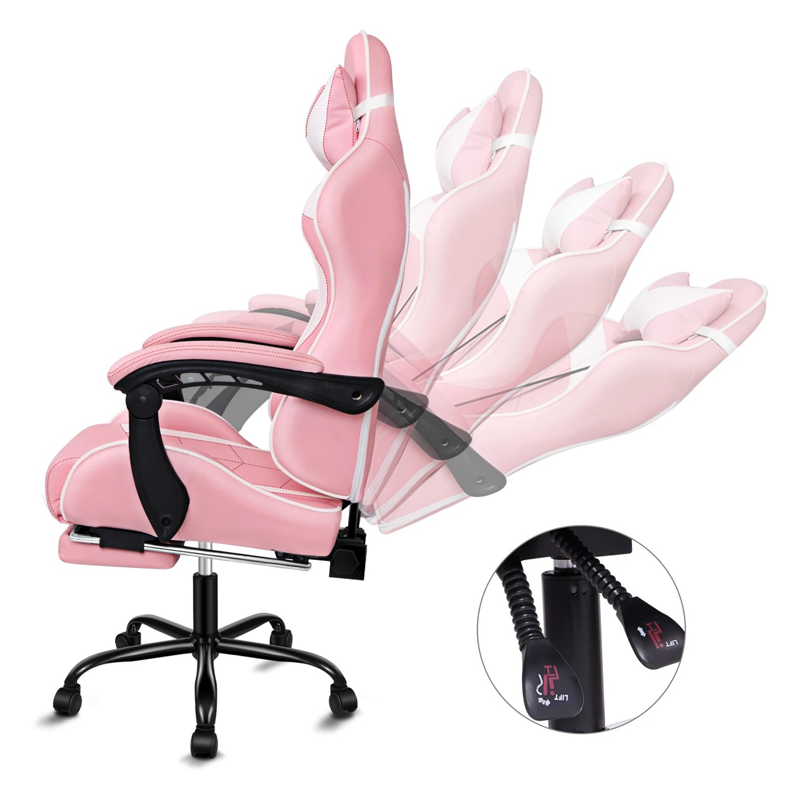 5 Alfordson Gaming Chair Office Massage Computer Racing Seat PU Leather - Pink, 5 of 10