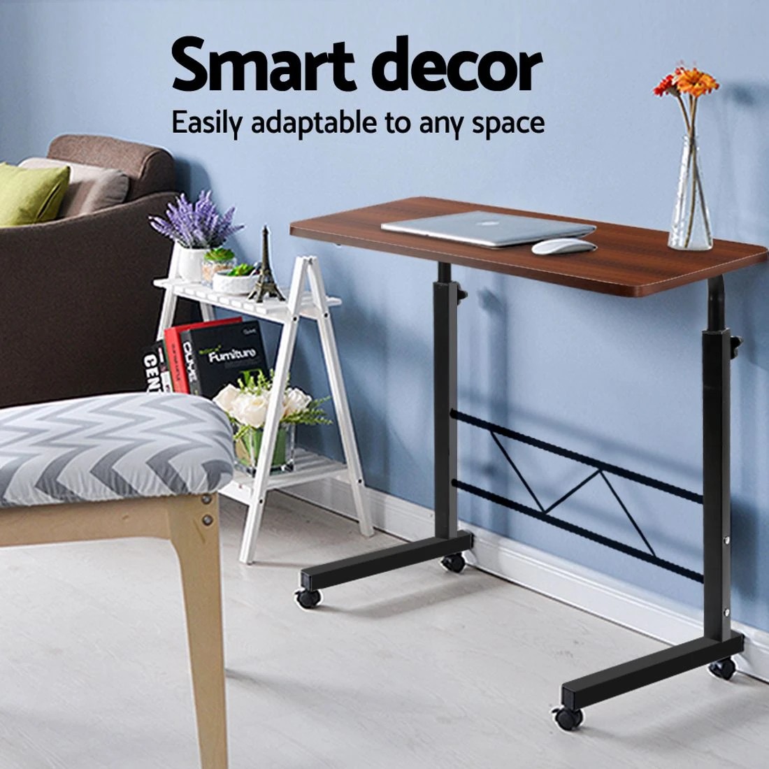 7 Artiss Laptop Desk Table Adjustable 60cm Height Ergonomic Home Office Compact Easy Assembly Lockable Wheels
 - brown, 7 of 7