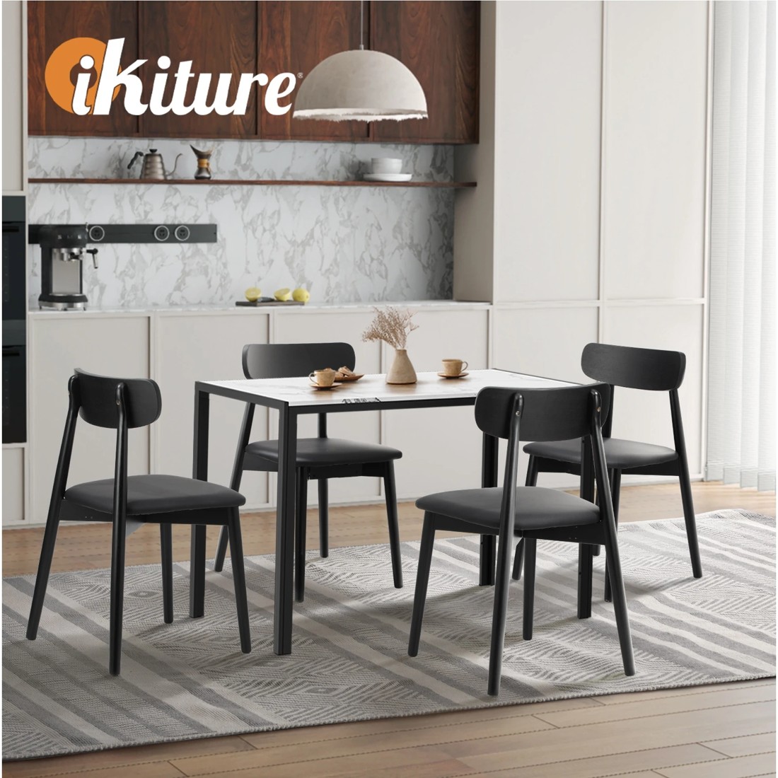 5 Oikiture 1.2m Dining Table Set with 4PCS Wooden Chairs PU Leather - Multi, 5 of 9