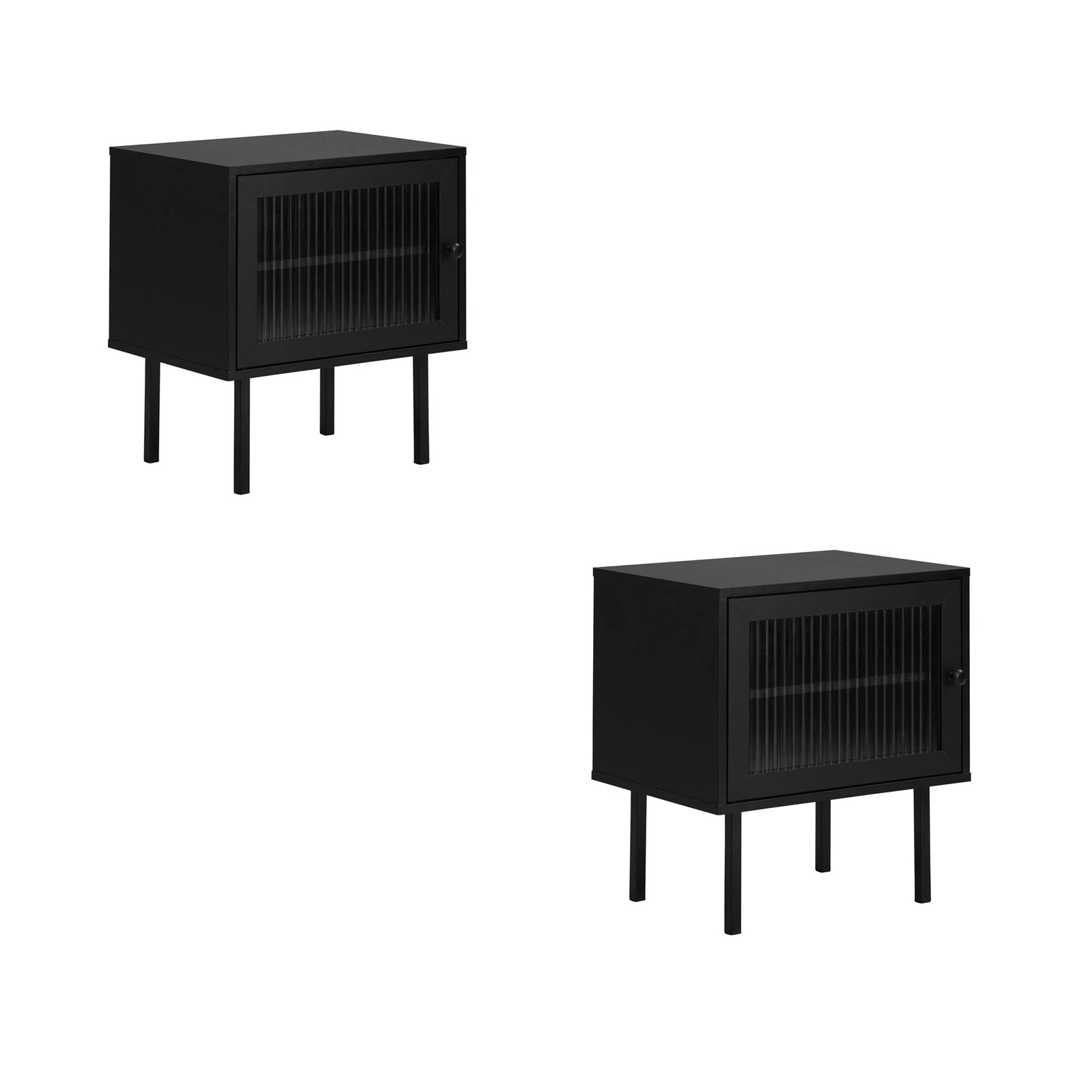 9 Oikiture 2X Bedside Tables Cabinet Storage Nightstand Glass Door Bedroom - Black, 9 of 9