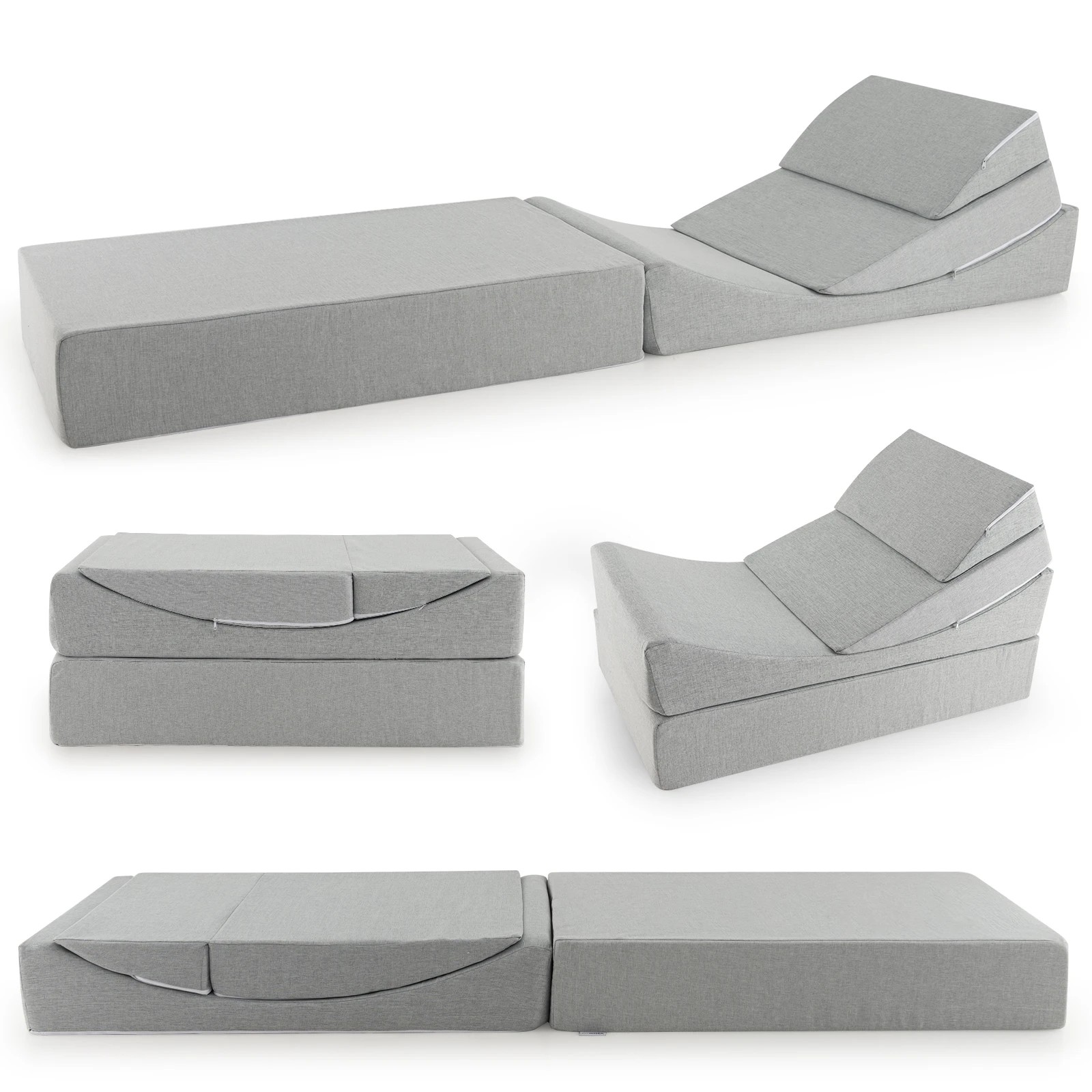 1 Costway Folding Sofa Bed Couch 4in1 Foam Pillows Convertible Floor Futon Sleeper Chair Chaise Lounge - Grey, 1 of 1