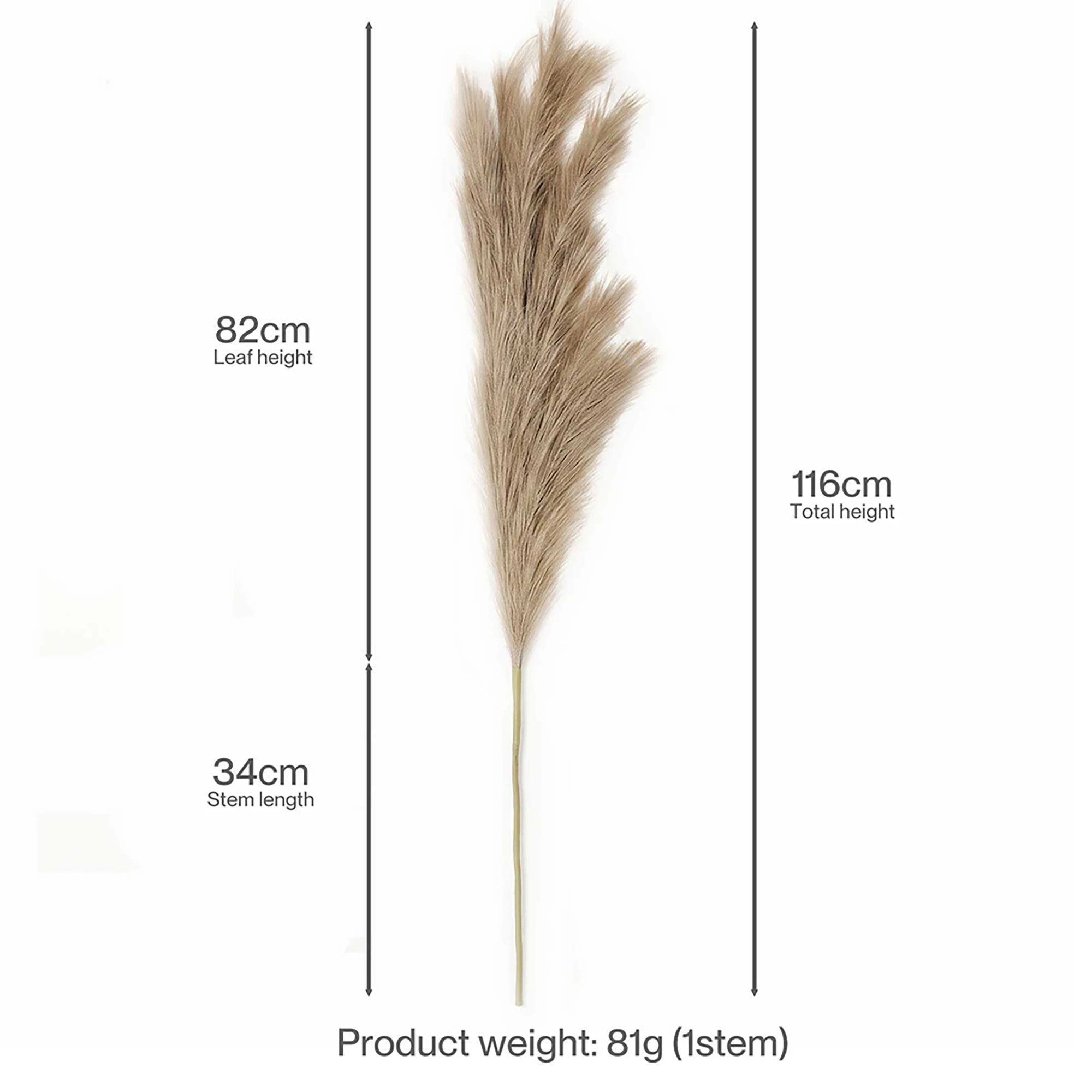 3 3Pcs Pampas Grass Artificial 116cm Fluffy Faux Silk for Vase Brown, 3 of 8