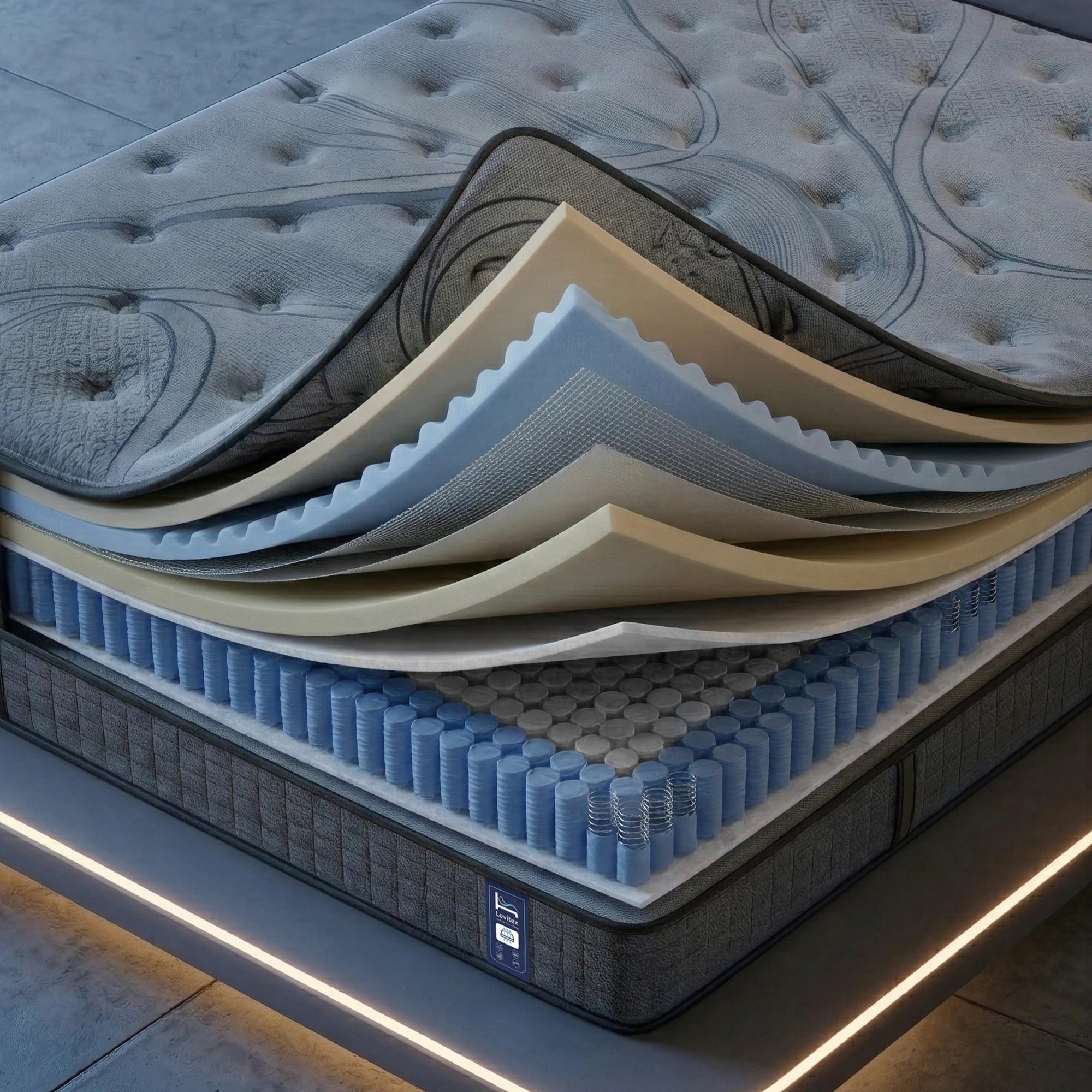 4 Levitex Single Mattress 7-Zone Pocket Spring 8.0 Extra Firm with Dual-Row Edge Knit Cover - Single Bed - Grey, 4 of 9
