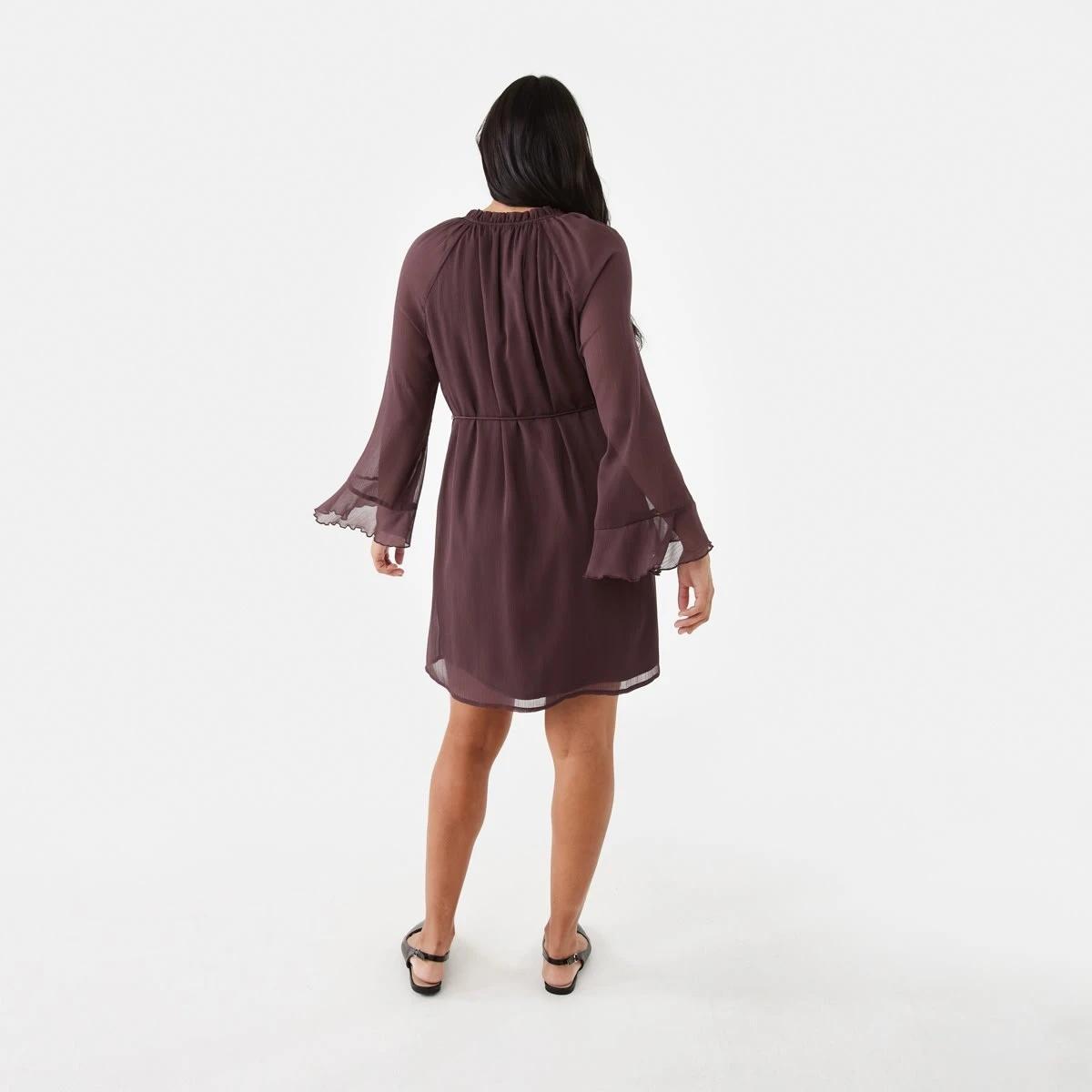 4 Long Sleeve Ruffle Mini Dress Mulberry, 4 of 10