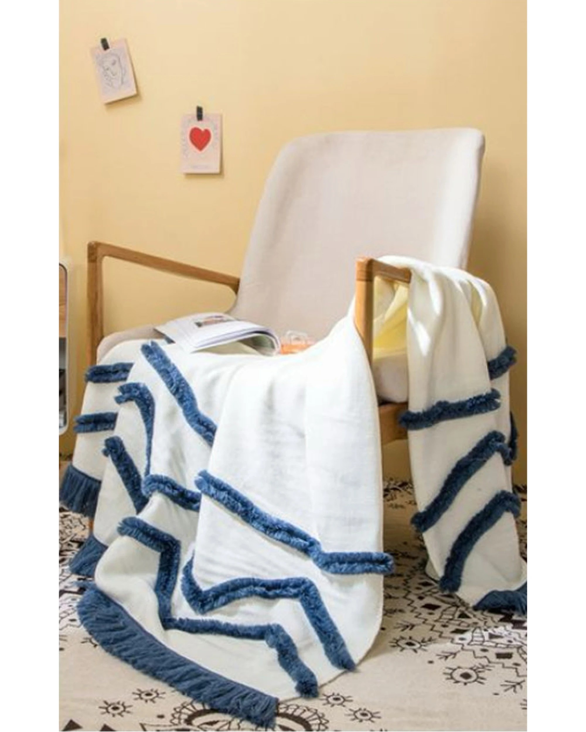 4 Cotton More Acrylic Knitted Blanket Tufted Tassel 130x160cm - Blue, 4 of 5