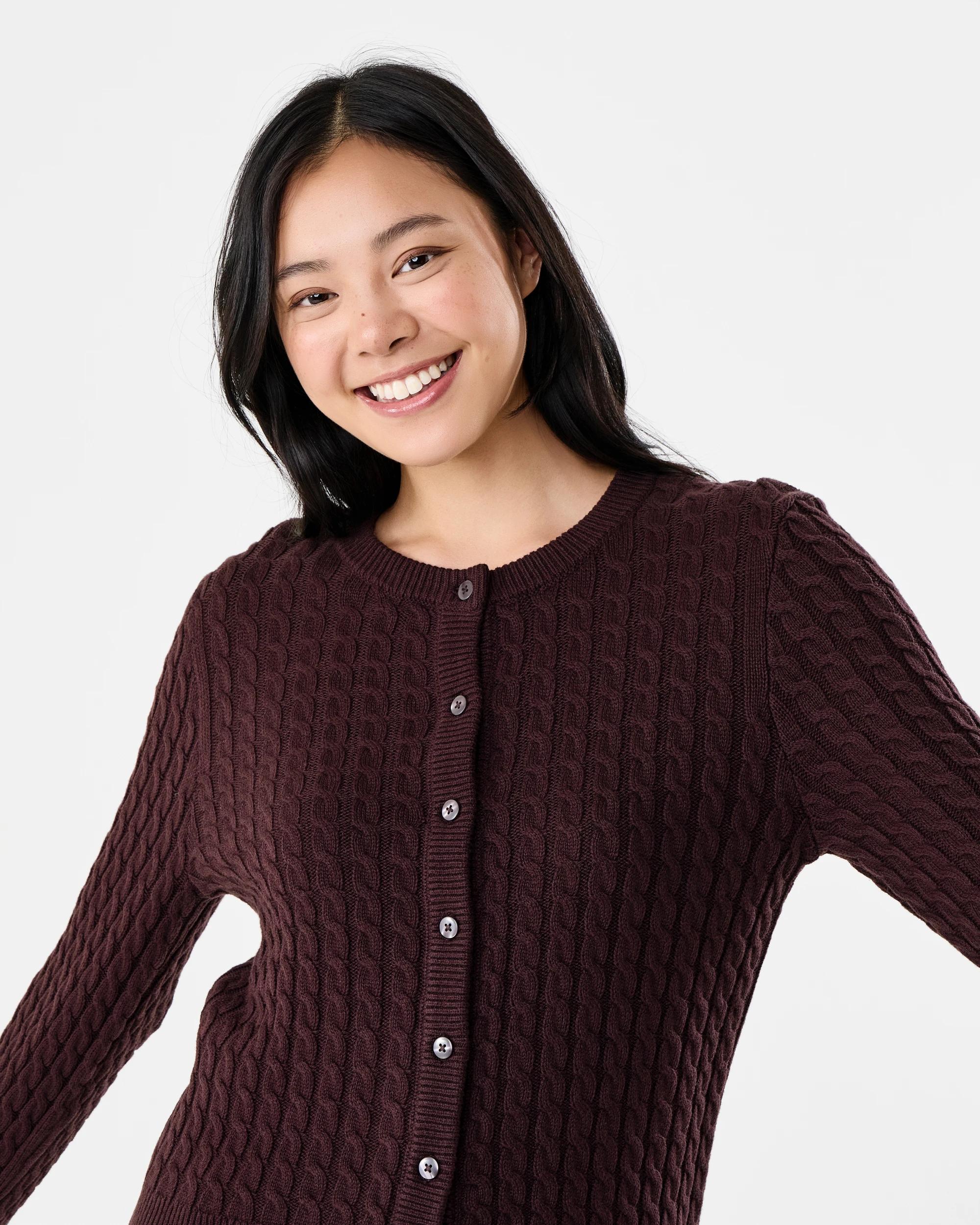 4 Long Sleeve Lightweight Cable Cardigan Fudge, 4 of 7