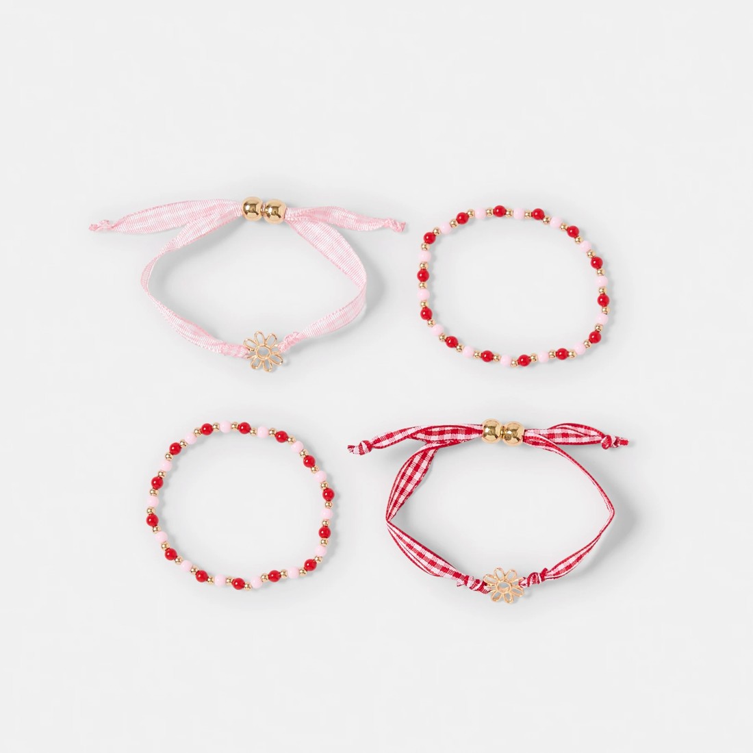 1 4 Pack Flower Bracelets - Gold Tone, Pink, Red and White, 1 of 6