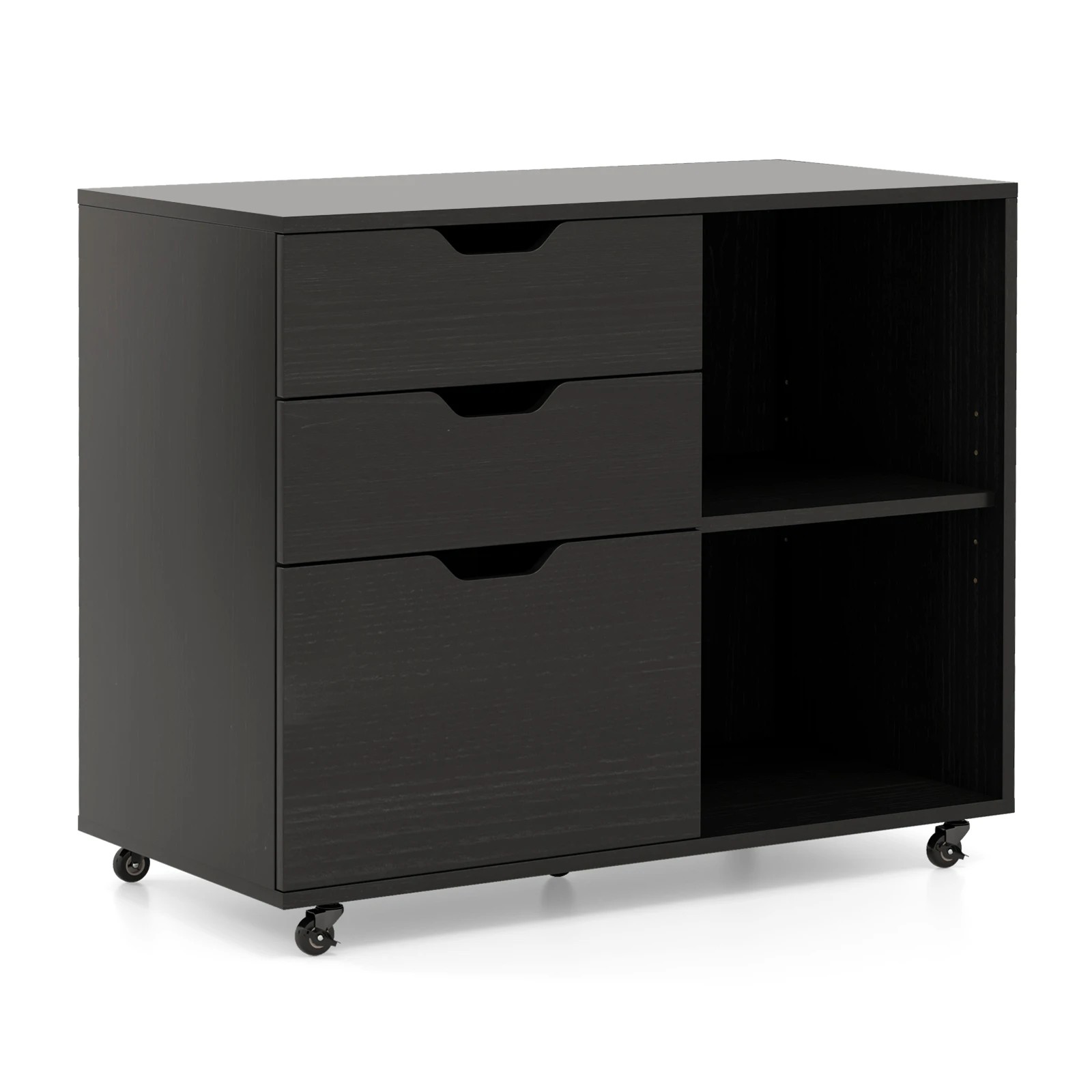 1 Costway 3 Drawer Mobile File Cabinet w/Open Storage Shelves Home Office Storage Organizer - Black, 1 of 4